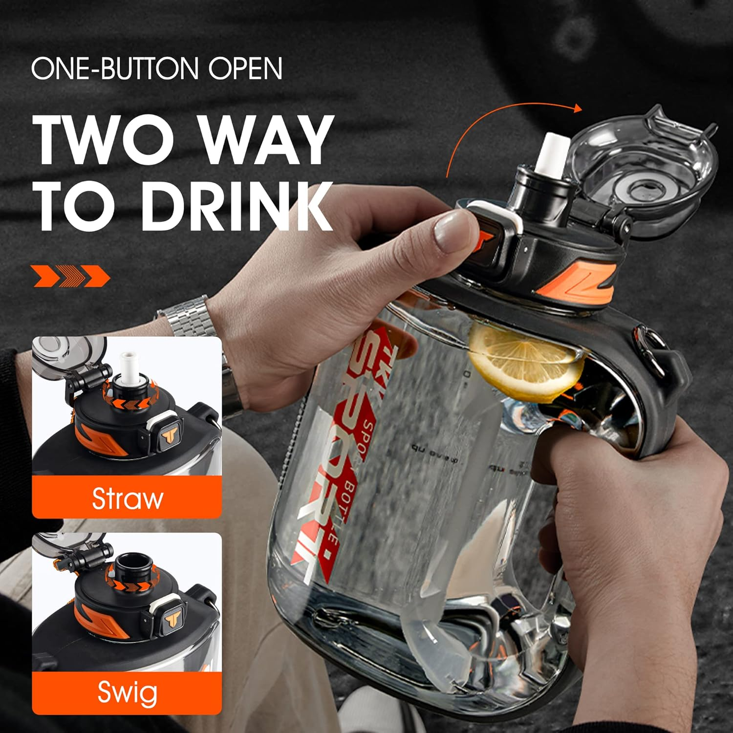 TKK 32Oz Sport Water Bottle with Straw Water Jug with Straw Large Capacity Plastic Water Bottle Dishwasher Safe 1L Water Bottle Jug BPA Free Tritan for Gym Yoga Travel Camping Outdoor Black