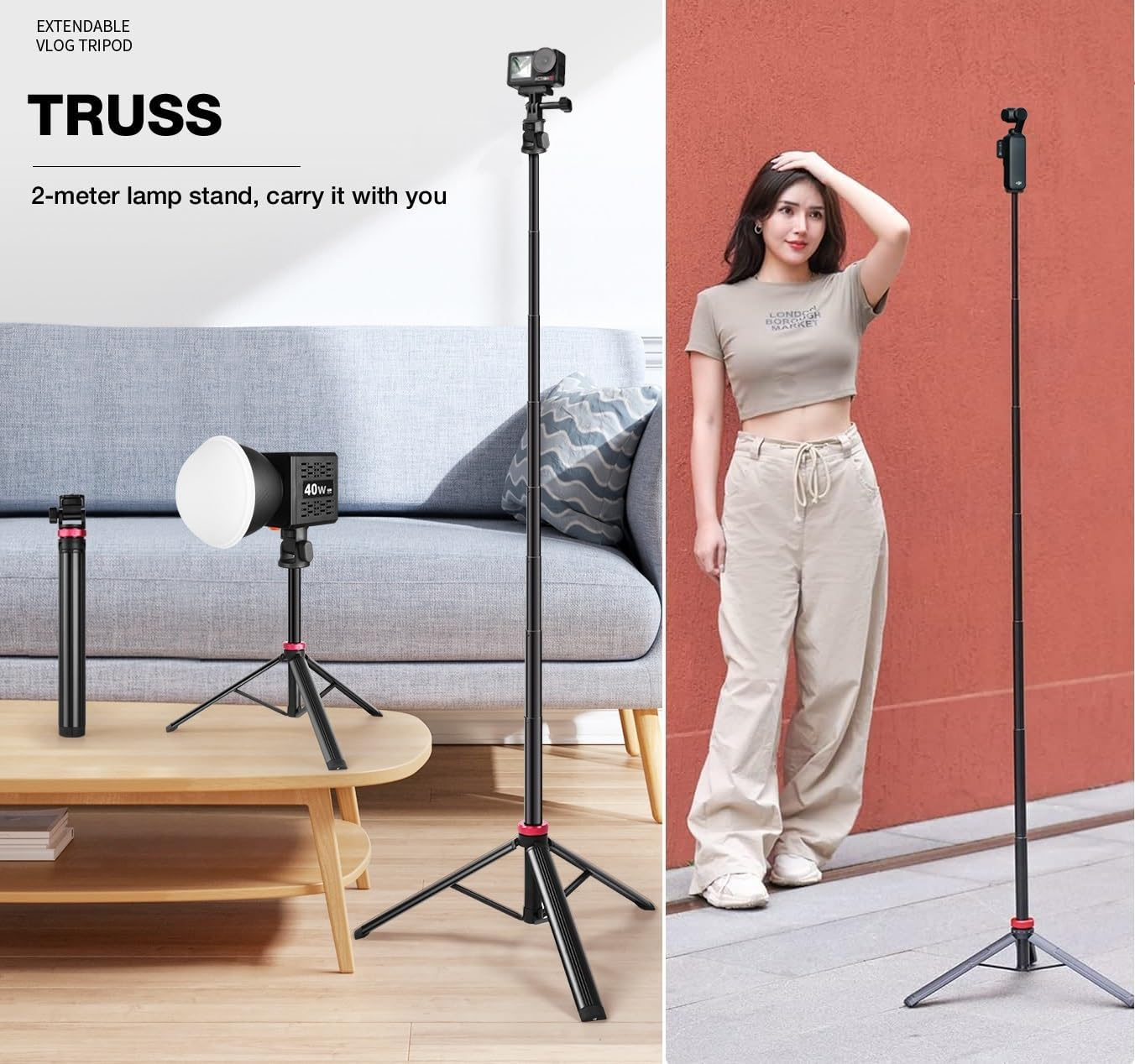 81'' Osmo-Mobile Floor Tripod-Stand Holder for DJI Osmo Mobile SE 7P 7 6 5 4 / Osmo-Pocket 3 2 1 / Osmo Action 5 Pro 4 3 2 1 image number 5