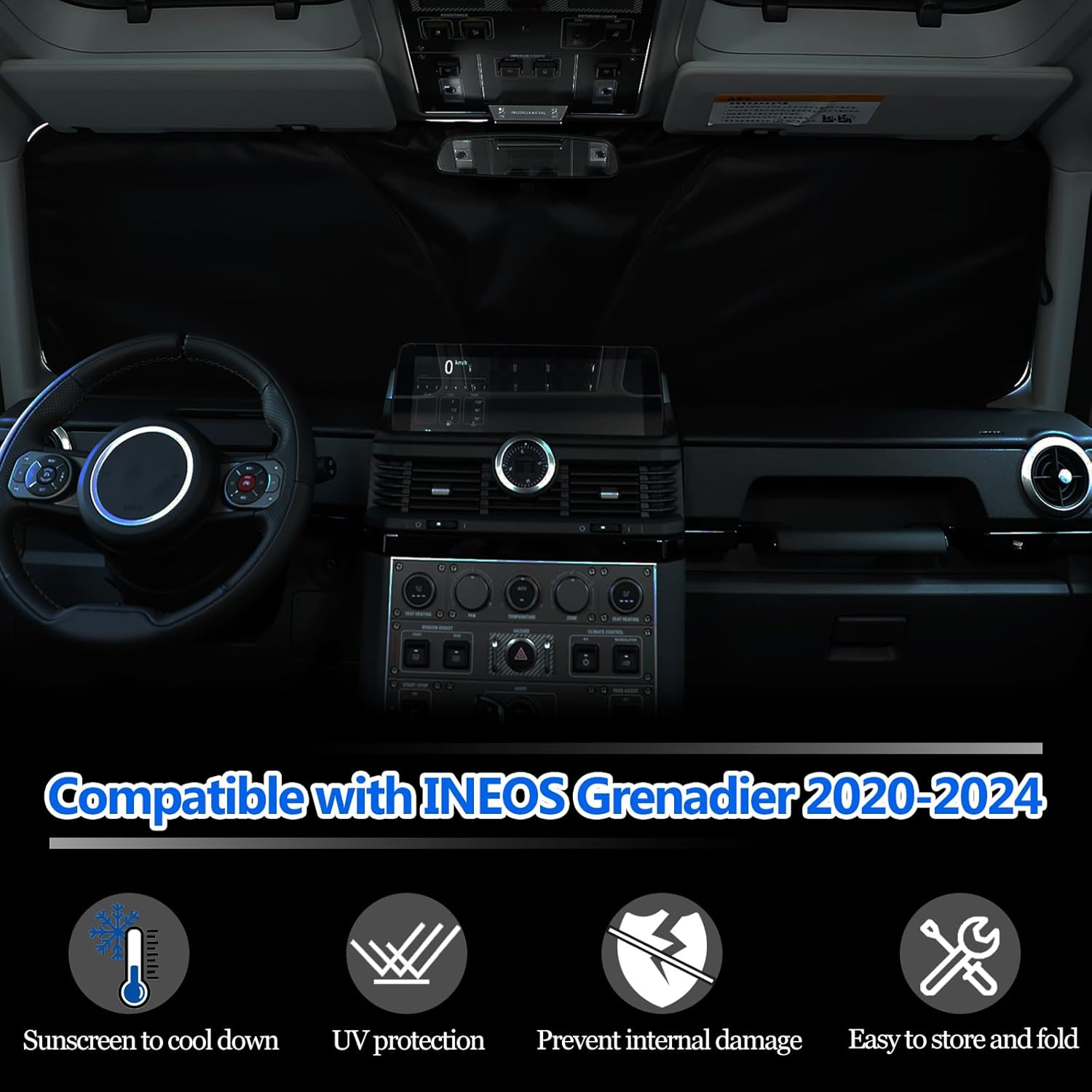 Tumukiw Front Windshield Sun Shade Compatible with INEOS Grenadier 2020-2024 Car Windshield Sun Shade Foldable Elastic Memory Steel Wire Sun Shield UV Protection Car Accessories image number 6