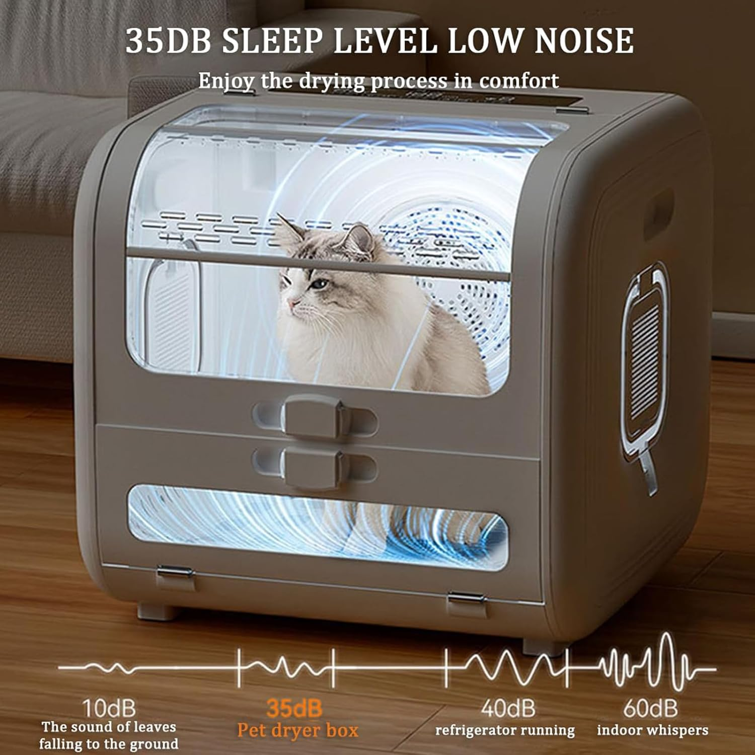 100L Smart Pet Dryer Box, Automatic Pet Hair Dryer with 6 Speeds Adjustable and Timer, 360&deg; Efficient Drying Low Noise Pet Grooming Dryer Box for Cats and Dogs image number 2