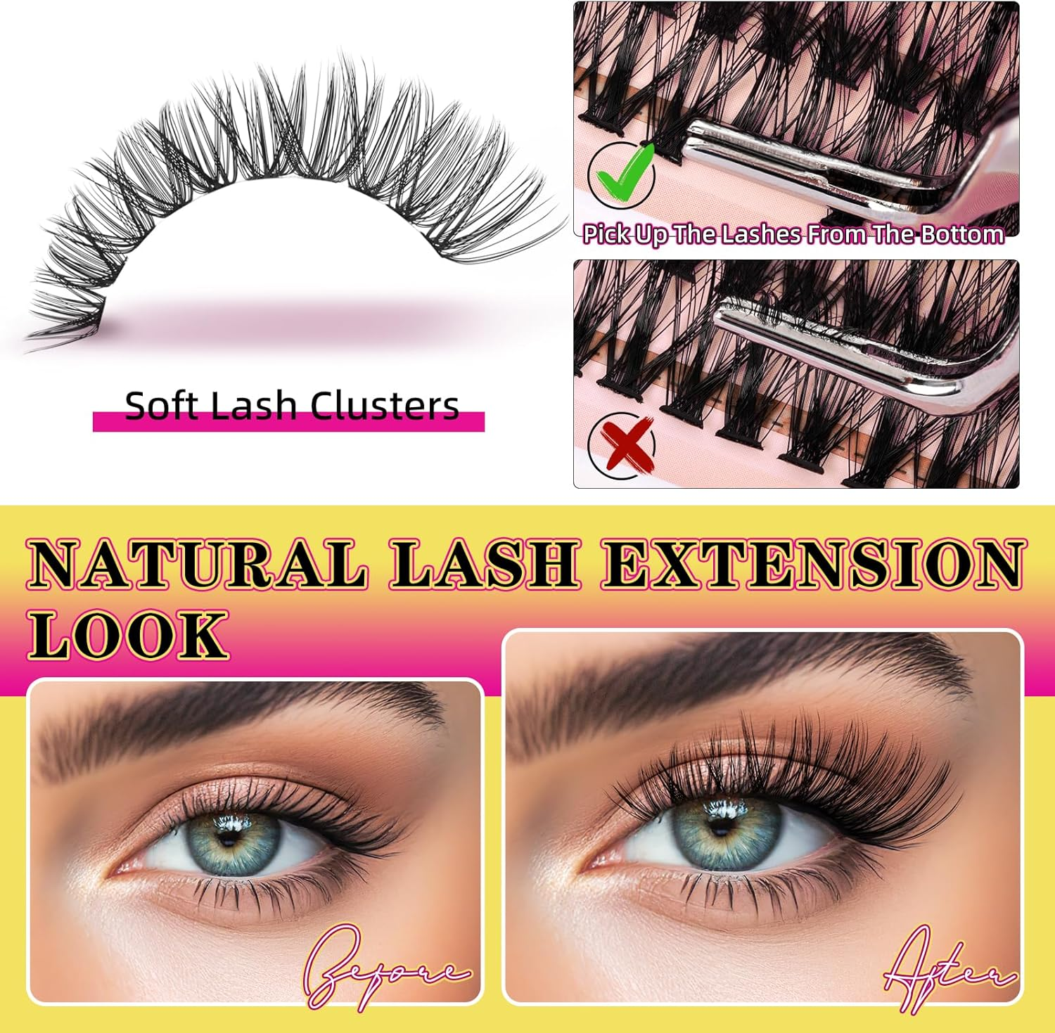 Lash Clusters Wispy 300PCS Eyelash Clusters 30D 40D Lashes Clusters 9-16Mm Cluster Eyelash Extensions Individual Lashes Soft Eyelashes Clusters with Thin Band False Eyelashes at Home(D-Mix10-18Mm) image number 2