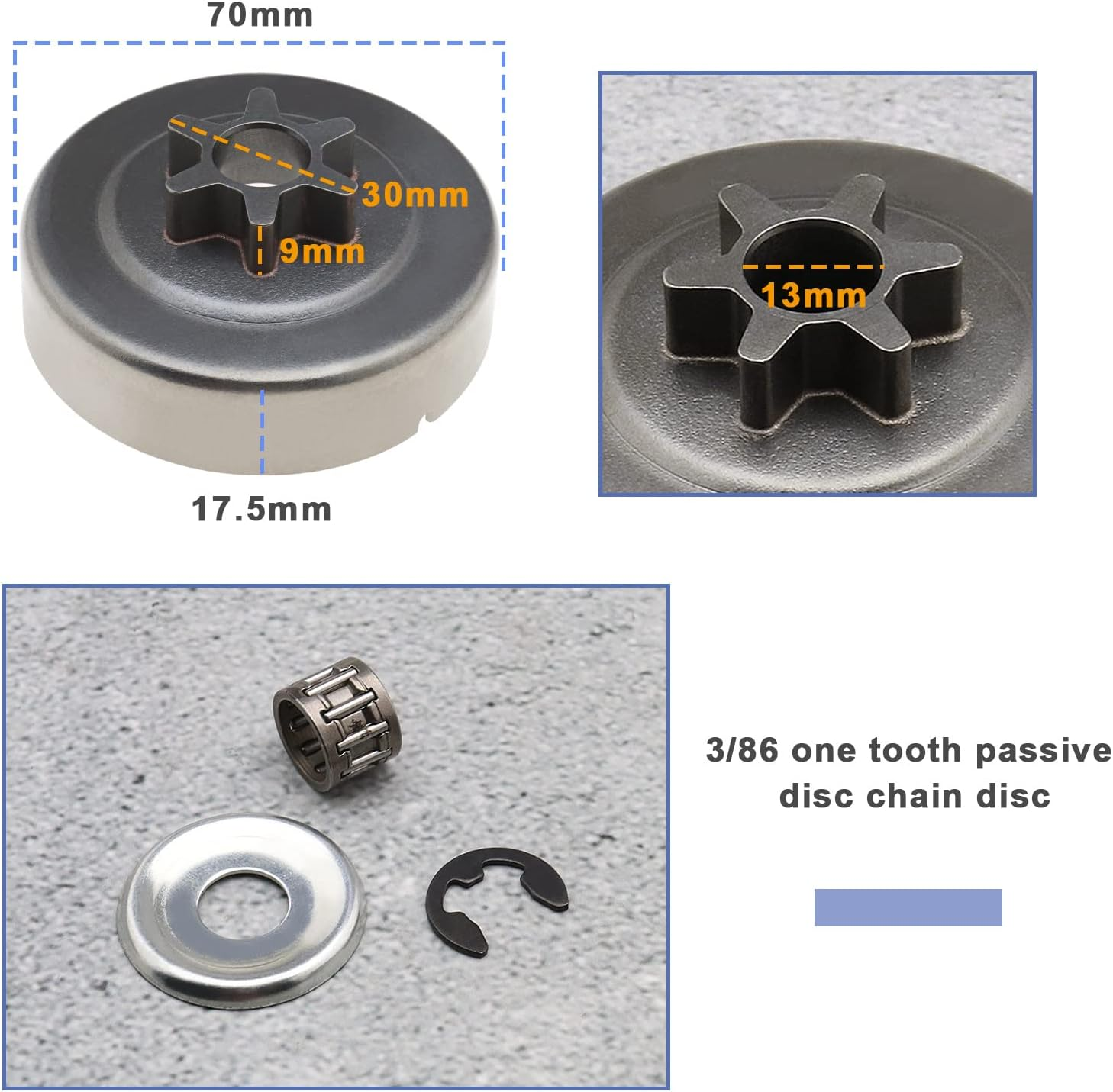 Emagtech 3/8 6T Clutch Drum Sprocket Washer E-Clip Kit Compatible with STIHL Chainsaw 017 018 021 023 025 MS170 MS180 MS210 MS230 MS250