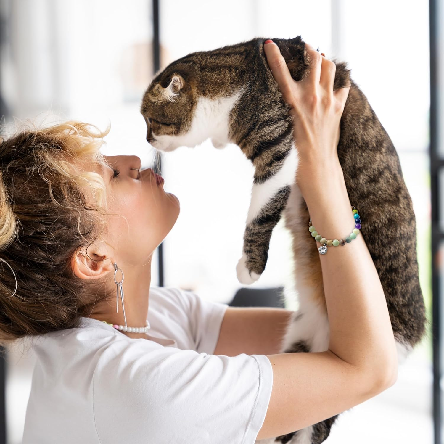 Cjiangpo Rainbow Bridge Cat Bracelets Memorial Gifts, Pet Bracelet with Cat Paw Charm Remembrance Cards Colorful Bracelet Cats Memorial Gift Loss of Pet Sympathy Jewelry Gifts for Cat Lovers Friends image number 4