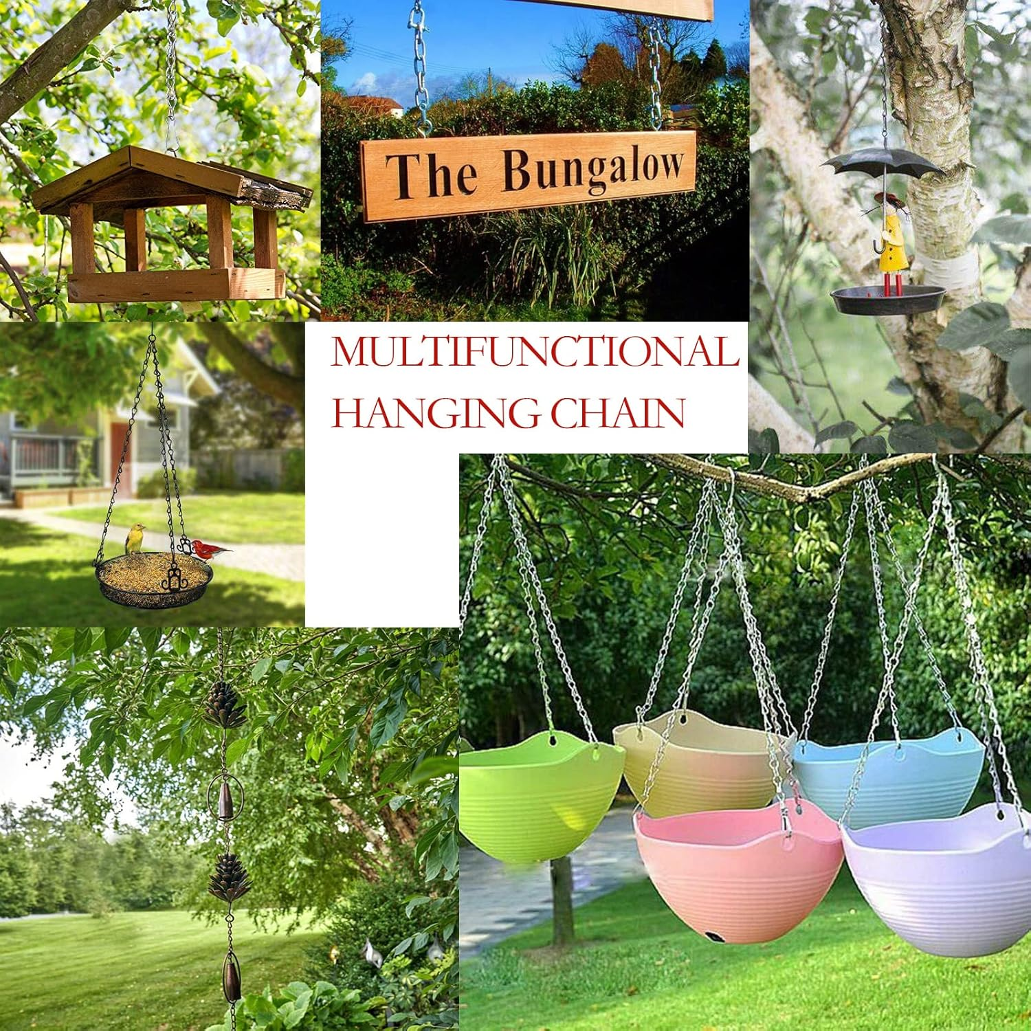 3 Pack 9.5Inch Hanging Chain.3 Point Stainless Steel Hanging Basket Chains for Hanging Bird Feeders, Birdbaths, Planters,Wind Chimes, Lanterns and Ornaments,With 3 Pcs Accessories (Black) image number 3