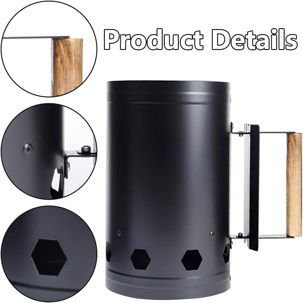 Heavy Duty Charcoal Chimney Starter for BBQ Grill, Fast Fire Starter with Heat-Resistant Handle, Large Capacity for Outdoor Cooking, Briquette & Coal Compatible, Black image number 1