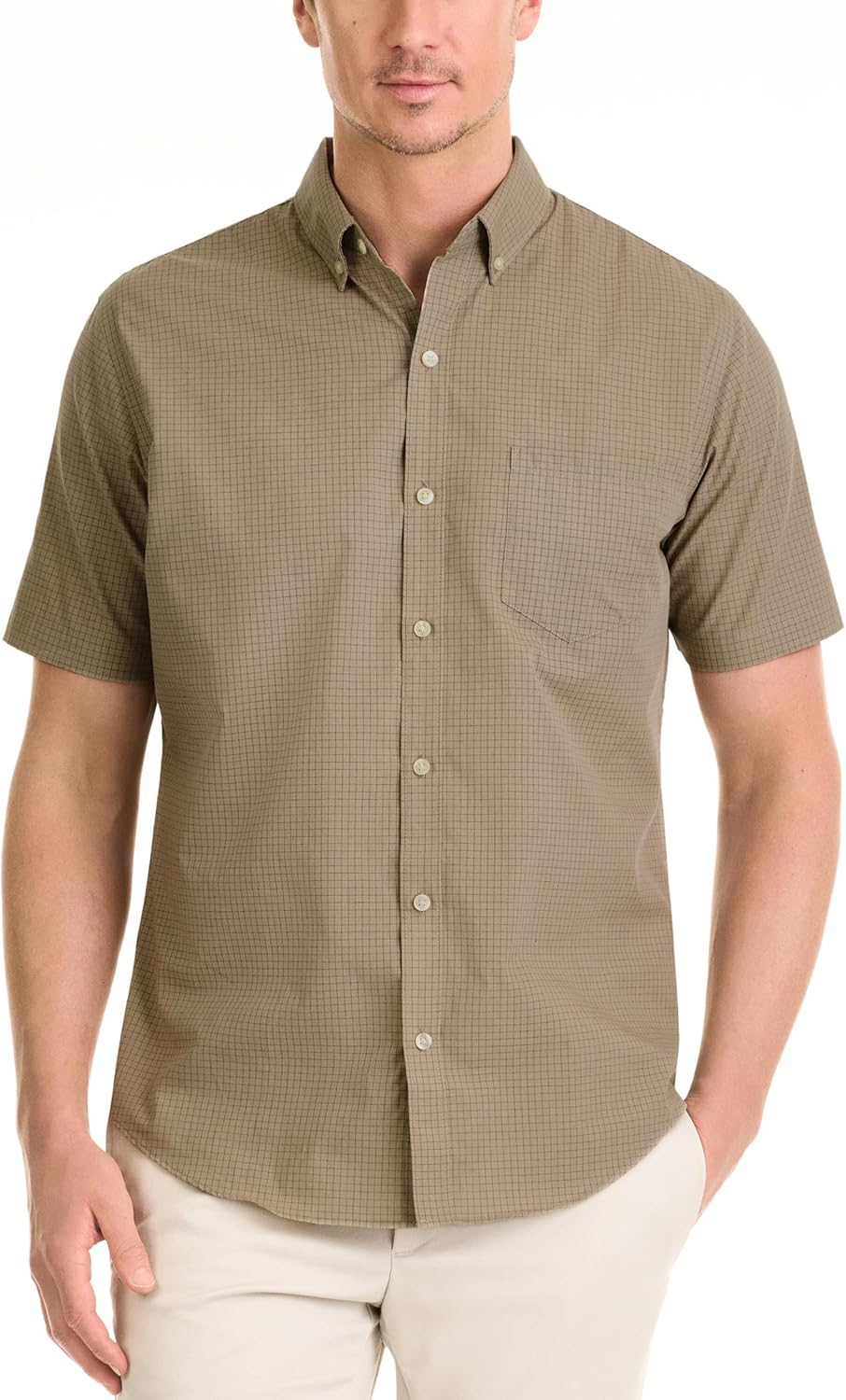 Van Heusen Men'S Wrinkle Free Short Sleeve Button down Check Shirt