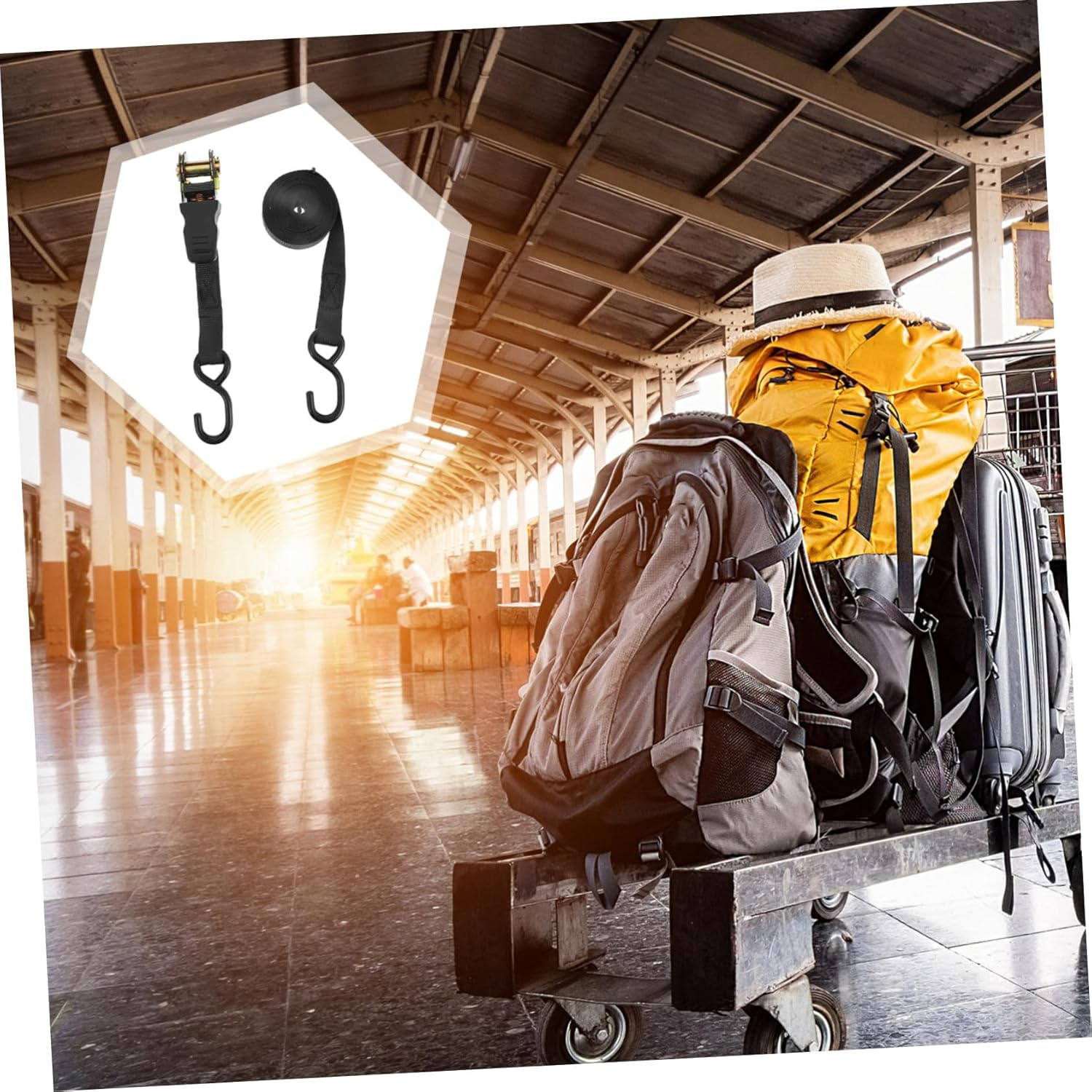 BUGUUYO 2 Sets Car Cargo Binding Belt Luggage Fixed Straps for Motorcycle and Trunk Black Ratchet Tie down with High Strength Load Bearing Fastening and Securing Travel Gear image number 2