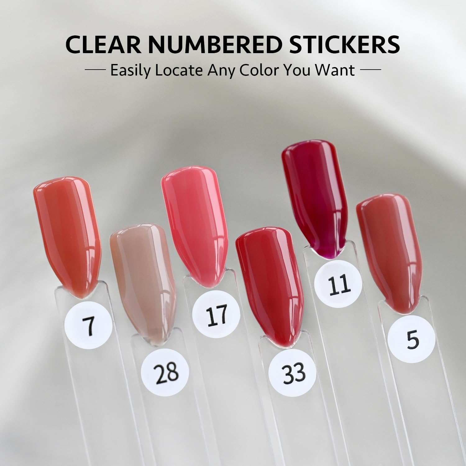 GAOY Clear Nail Swatch Sticks, 50 Pcs Fan-Shaped Nail Color Display with Number Stickers, Sample Swatches for Home or Salon Use image number 5