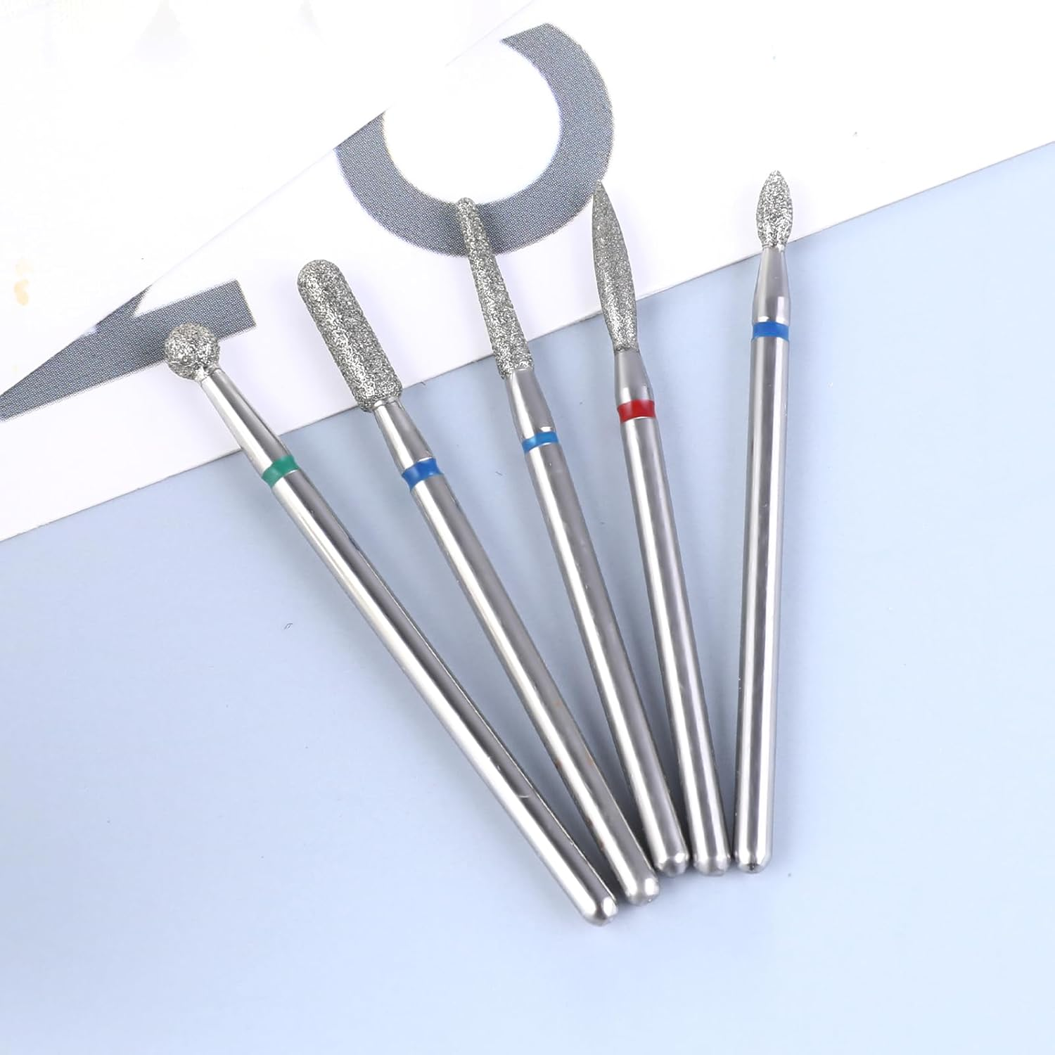 Gjinxi 5Pcs Nail Drill Bits Set, Manicure Drill Bits, Professional Nails Diamond Bits Russian Cuticle Remover Bits Kit, Cylinder/Ball/Flame/Needle Cuticle Bit for Acrylic Gel Nails Home Salon