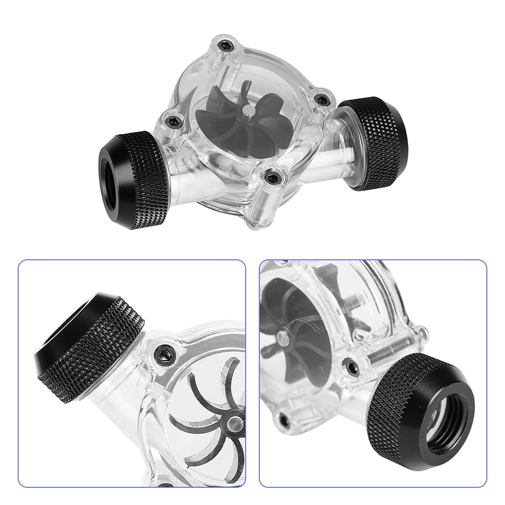 Water Flow Indicator, Water Cooling Flow Meter Indicator 8 Impellers Fan PC Computer Water Cooling System Revolving Speed Flow Meter for Cooler Chiller G1/4" Fittings(Black) image number 6