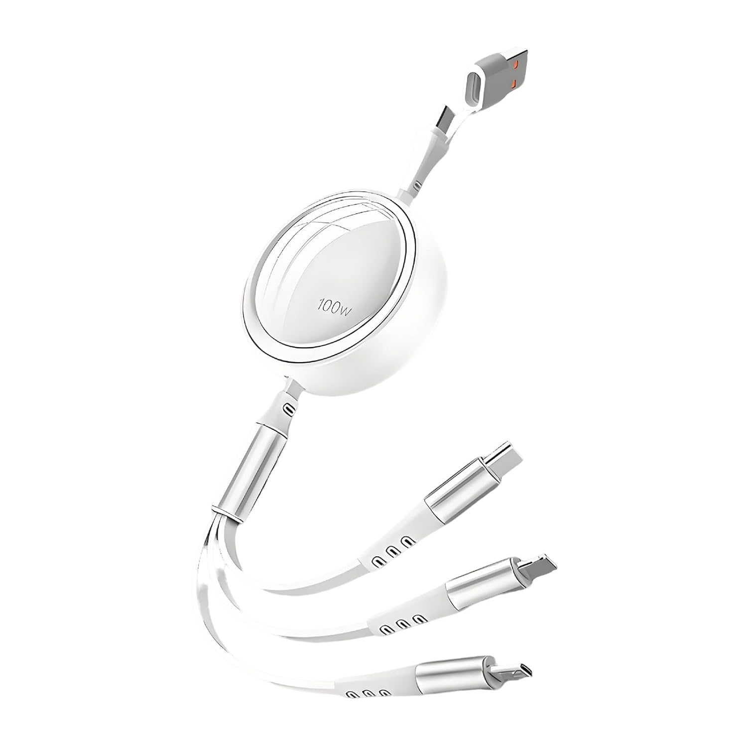 AMITOME 100W Retractable Multi 5 in 1 Fast Charging Cable,Usb A/USB C Cord with IP Port/Usb C/Micro USB Mfi Certified Charging Cord Compatible with Iphone 17 16 15 14 13 plus Pro Max Macbook-White