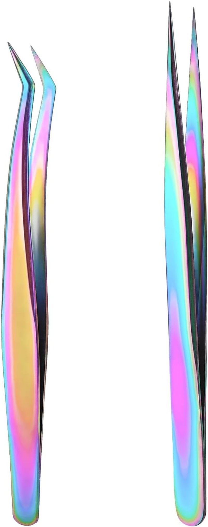 Teaaha 2 PCS Jewelry Tweezers Styles Stainless Curved Rainbow Tweezer Craft Professional Precision Tweezers for Eyelash Extension DIY Craft Jewelry Making Sticker Picking image number 1