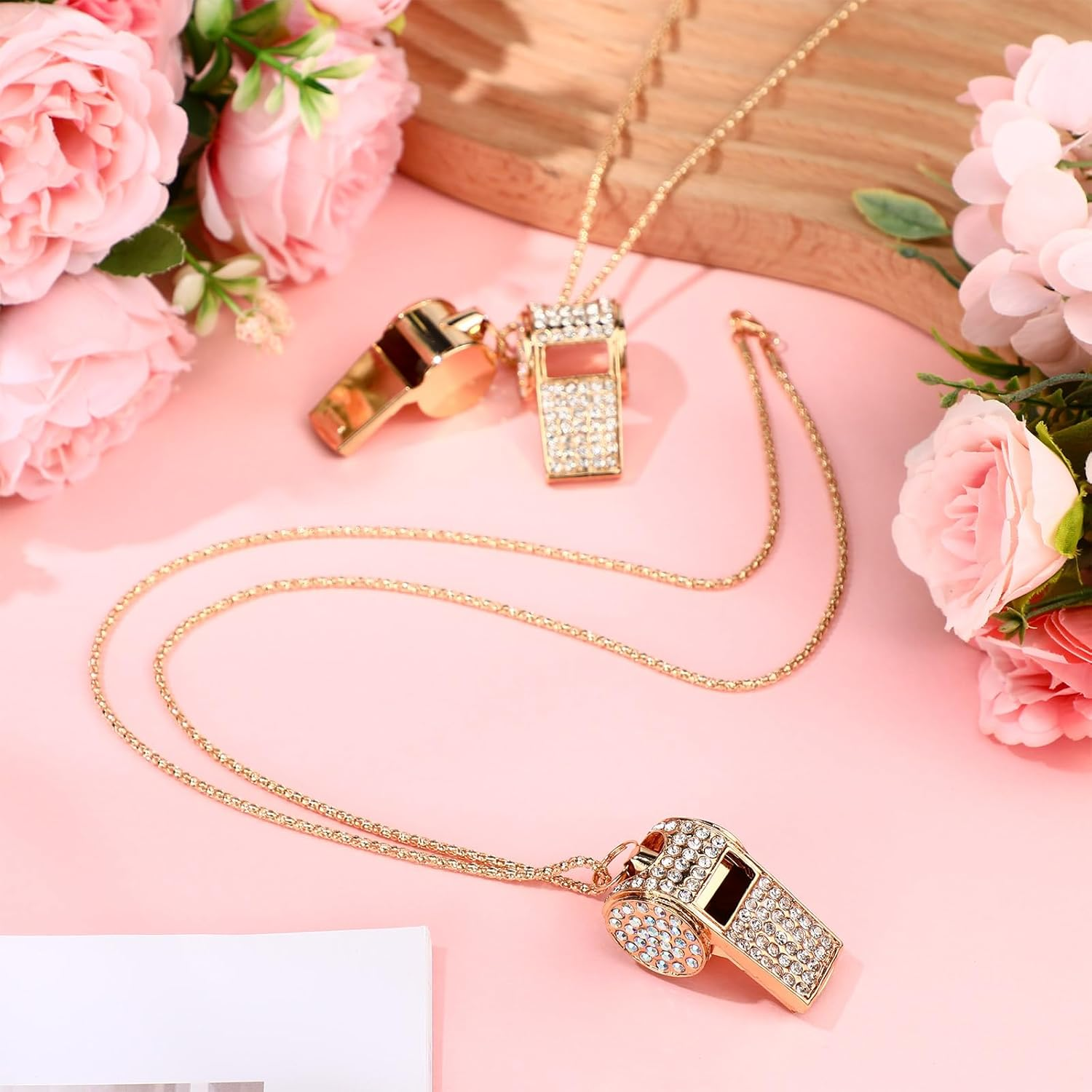 Winnerwhy 2 Pack Bling Whistle Crystal Rhinestone Whistle, Metal Whistle with Glitter, Shining Whistle with Chain for Adult Captain Referee Coach Teacher Basketball Training Gifts - Silver image number 3