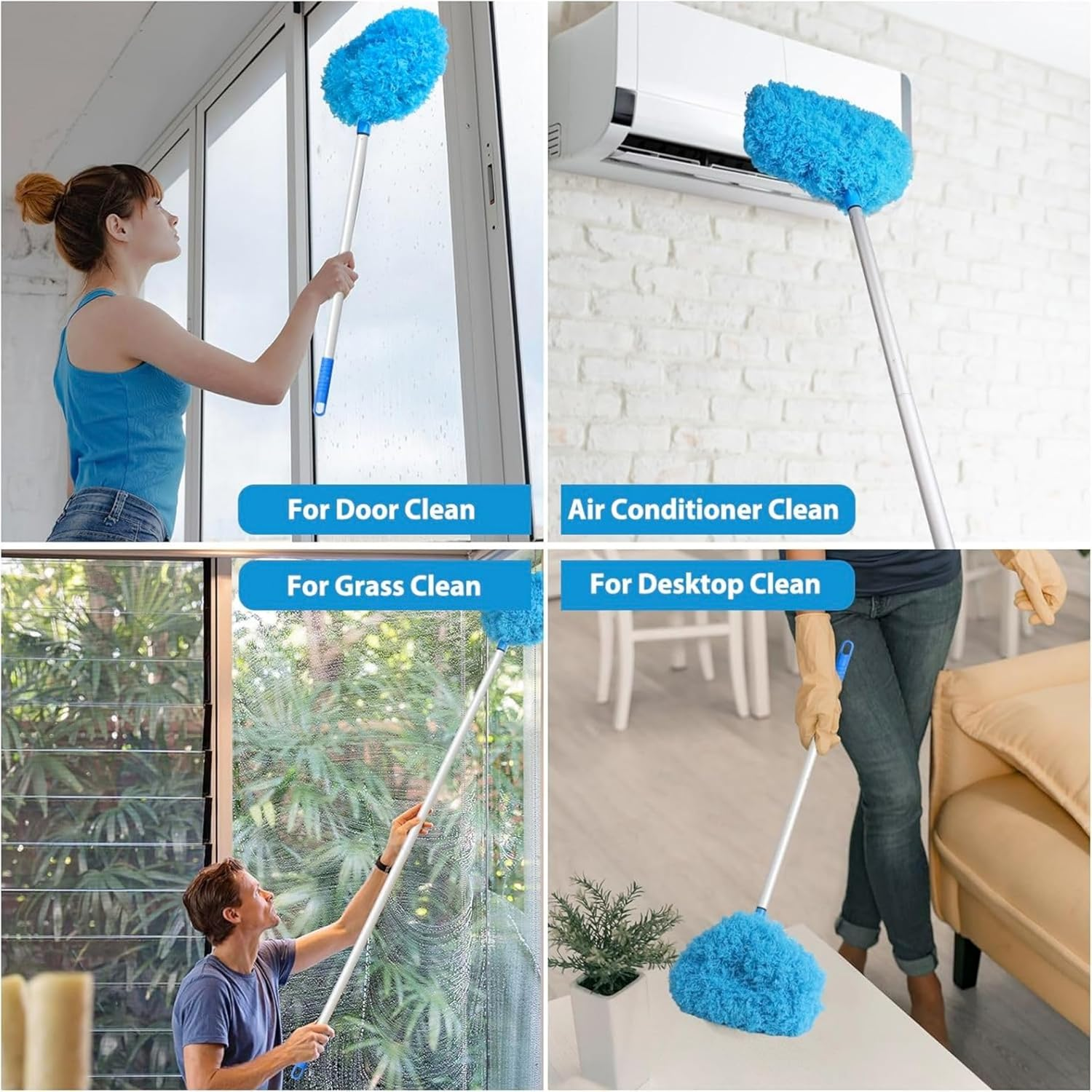 High Ceiling Fan Blade Cleaner Duster Cleaning Long Pole Extension Microfiber Feather Brush Window Blind Wall Cobweb Dust Extendable Handle Tool Washable Telescopic Web Maid Mop Telescoping Extended image number 4