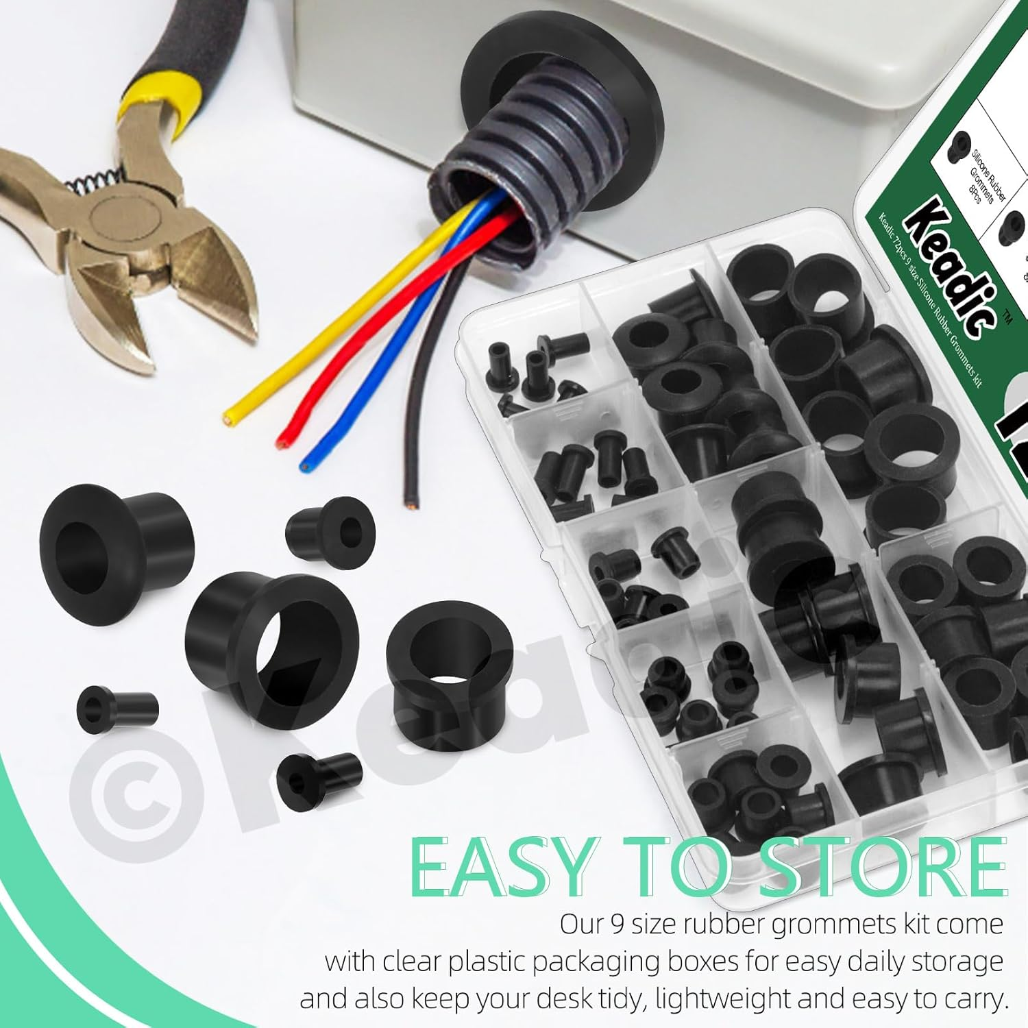 Keadic 72Pcs 9 Sizes Silicone Rubber T-Type Grommets Assortment Set, Hole Firewall Wire Cable Hole Plugs for Water Pipe, Tubing, Hydroponic, Irrigation, Desk image number 3