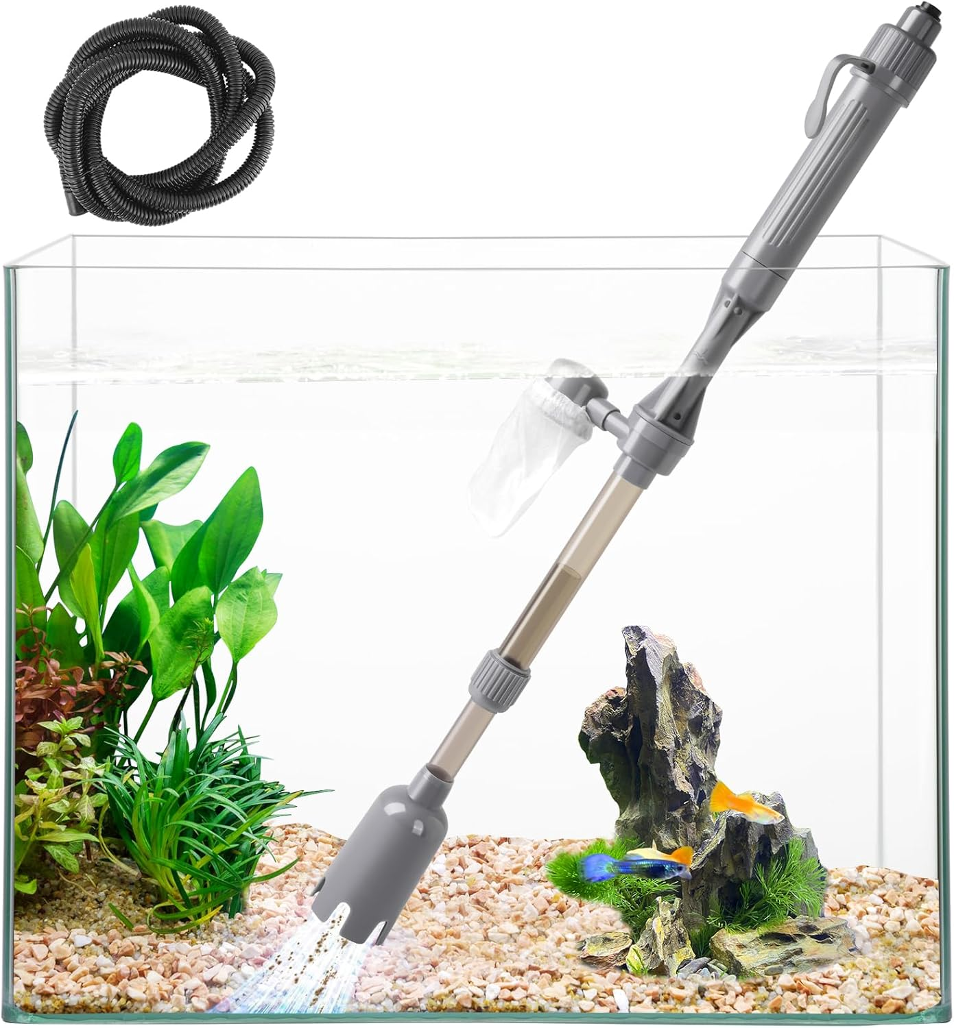Dirvin Aquarium Vacuum Gravel Cleaner, Battery Fish Tank Water Changer, Removable Vacuum Sand Washer for Fish Tank Cleaning Water Changing Sand Washing, Suitable for Freshwater and Seawater image number 3
