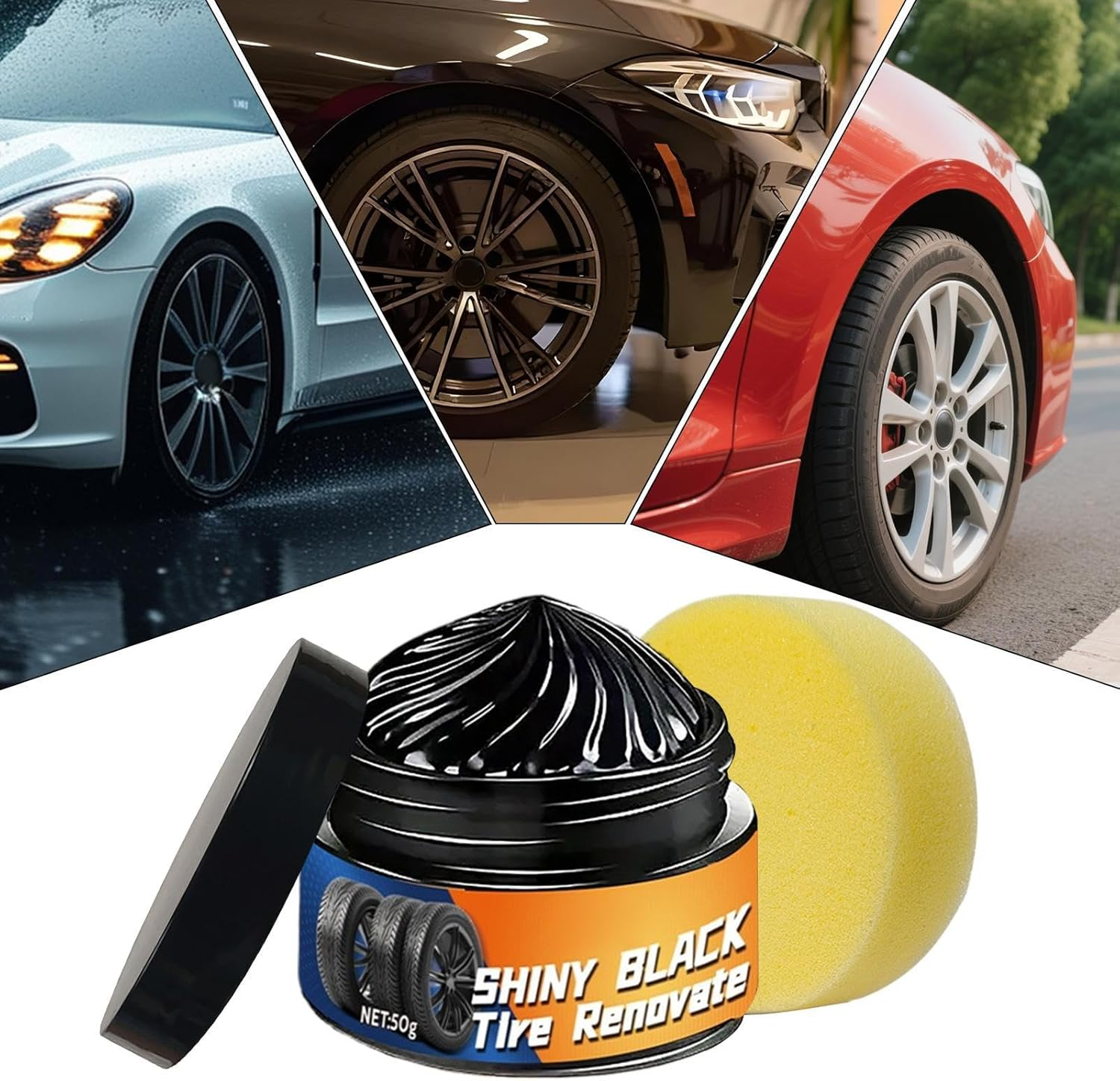 Gupcaqosjw Tire Paste - Tyre Dressing Rim Care Wax,50G Sponge Included Automotive Maintenance Restorer for Caravan Truck Garage Commuting Road Trip Minivan image number 6