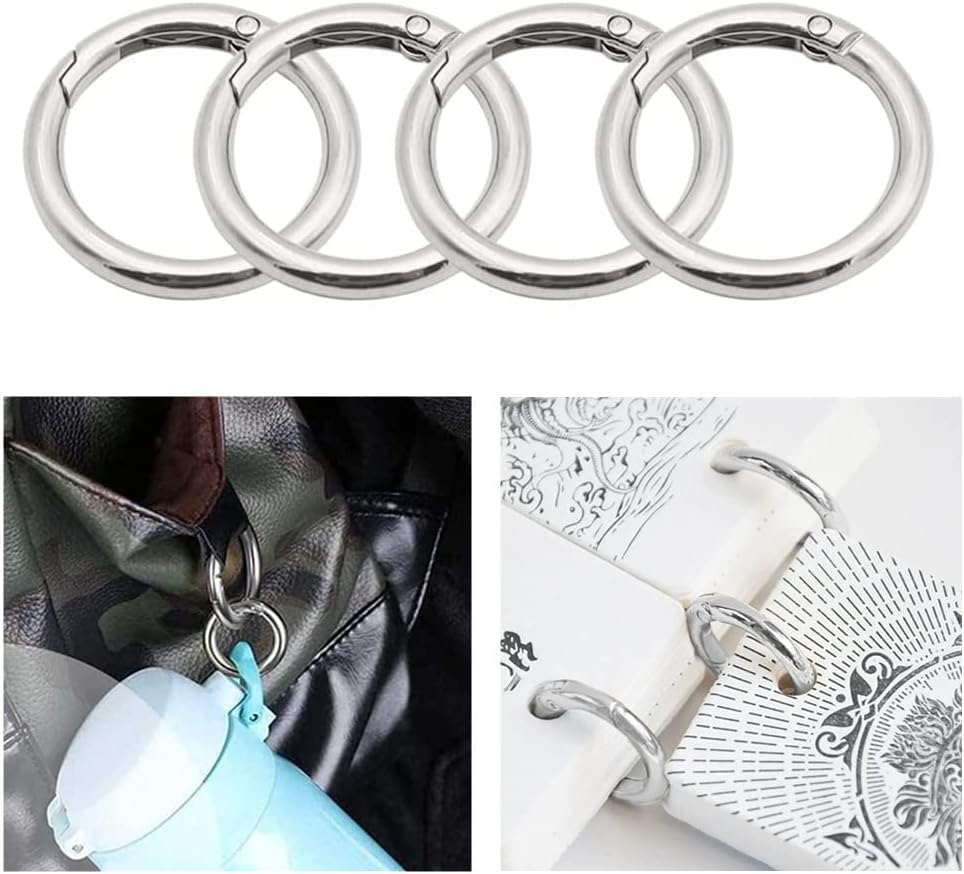 Spring O Rings, 40Pcs Spring O Ring Zinc Alloy Spring Clip, Wanfoou Spring O Rings round Carabiner Snap Clip, Spring Snap Clip for Keychain Necklace Jewelry DIY Key Chains, Bag image number 4