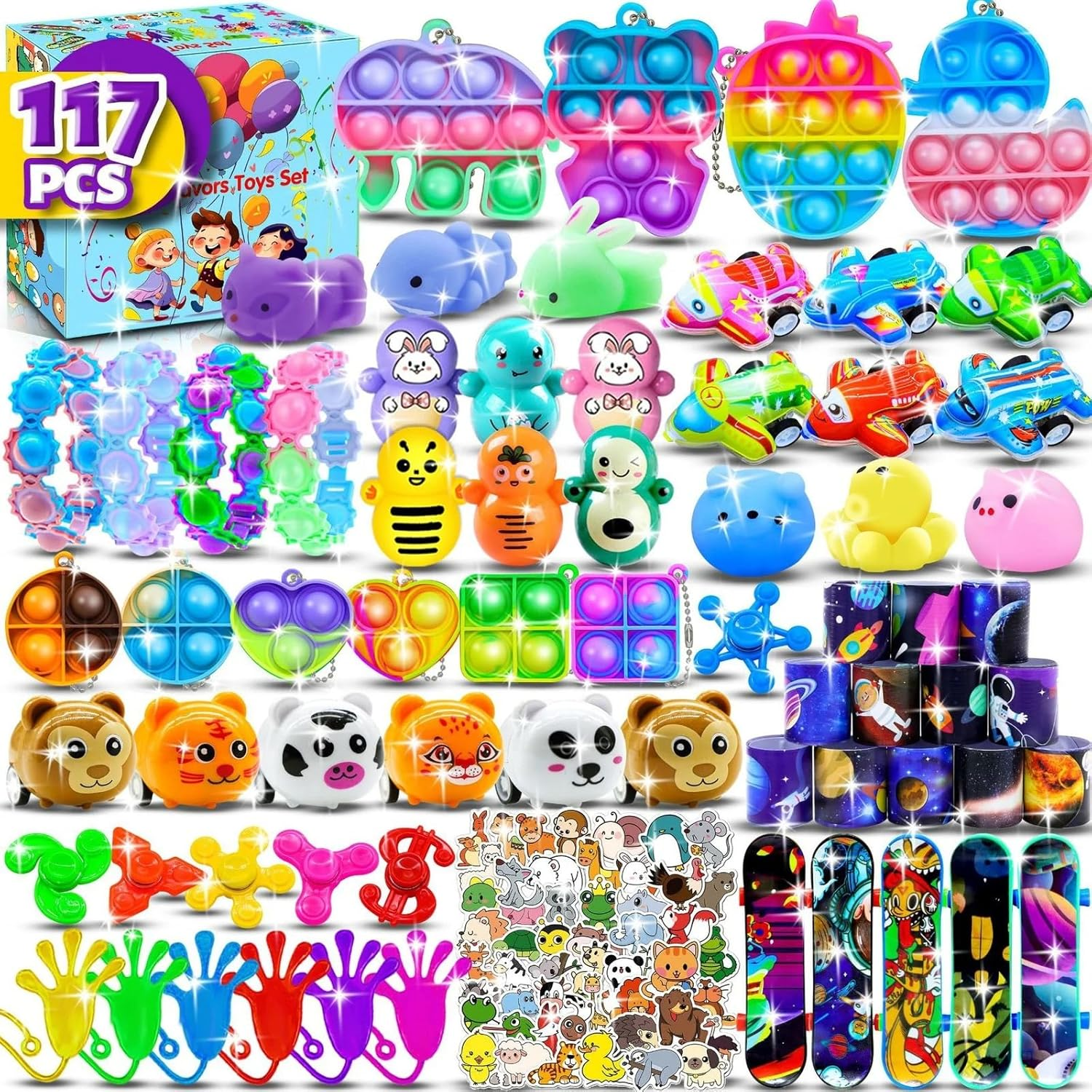 117Pcs Premium Party Favours for Kids &ndash; Birthday Goodie Bag Fillers, Lolly Bag Fillers, Bulk Toys for Classroom Prizes, Treasure Box, Pinata Fillers, Student Rewards, Carnival Prizes image number 4