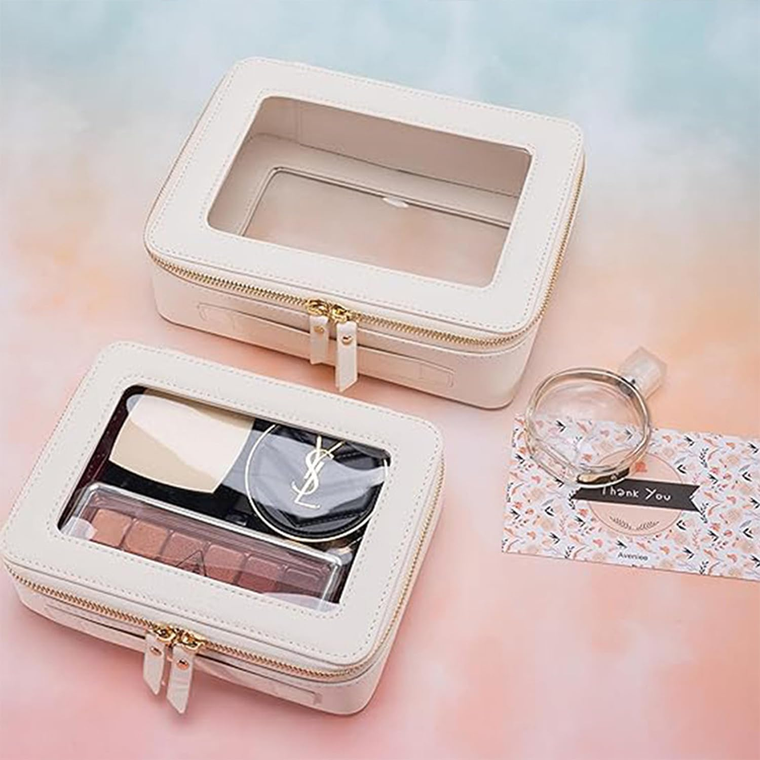 Clear Toiletry Bag, Clear Makeup Bag, Travel Toiletry Bag for Women and Men, Waterproof Small Cosmetic Bag with Zipper, TSA Approved, Compatible with Travel Essentials(White), Ermaoo image number 4