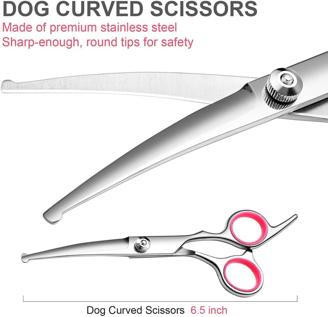 Professional Dog Grooming Scissors Kit, 3 Pack Professional Pet Grooming Kit with Safety round Tips, Stainless Steel Thinning Shears Dog Comb for Long Short Hair Dogs Cats Pets image number 2