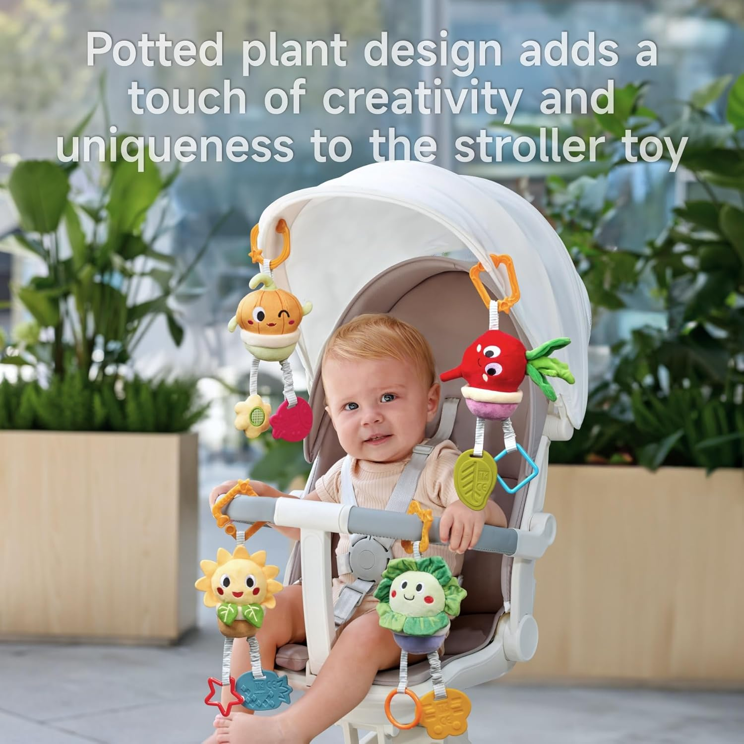 TUMAMA Baby Soft Potted Plant Hanging Stroller Toys Crib Car Seat Toys,Infant Newborn Crinkle Rattles with Squeaky Sensory Developmental Toy 0 3 6 12 Months image number 4
