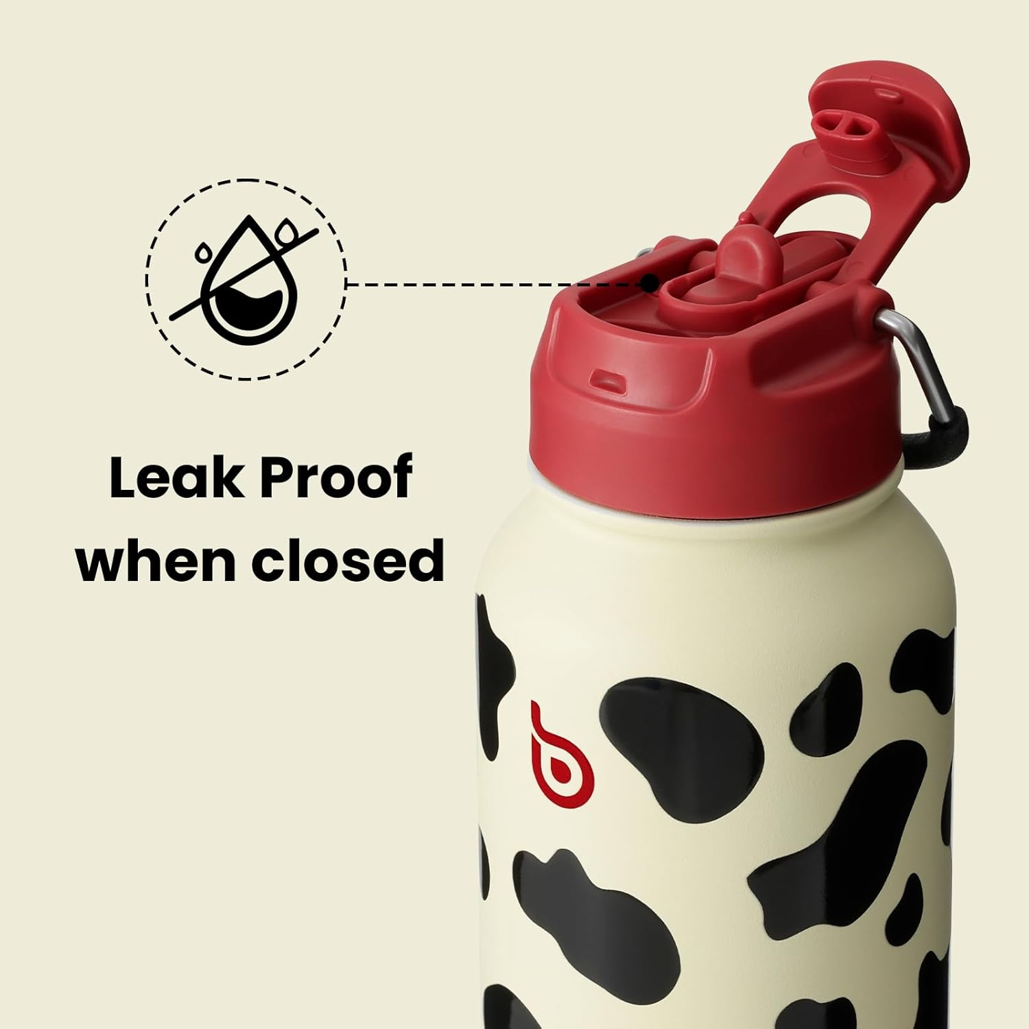 BOTTLE BOTTLE 32 Oz Insulated Water Bottle Stainless Steel Sport Water Bottle with Straw Dual-Use Lid Design for Gym with Pill Box (Cow) image number 5