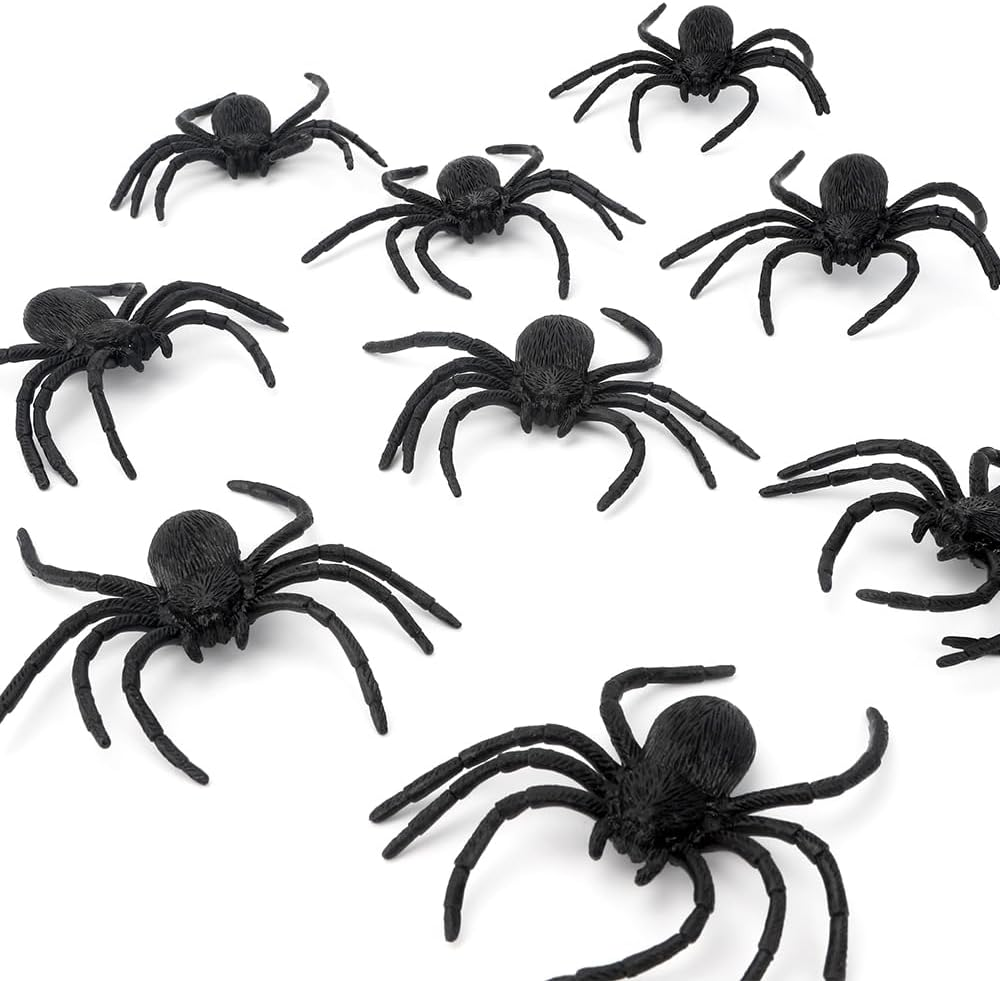 Plastic Spider Halloween Decorations - 8PCS Black Large Spider Web Decoration, Realistic Prank Props, Scare Fun Practical Surprise Joke Toys, 3.9 X 3.7 Inches image number 2