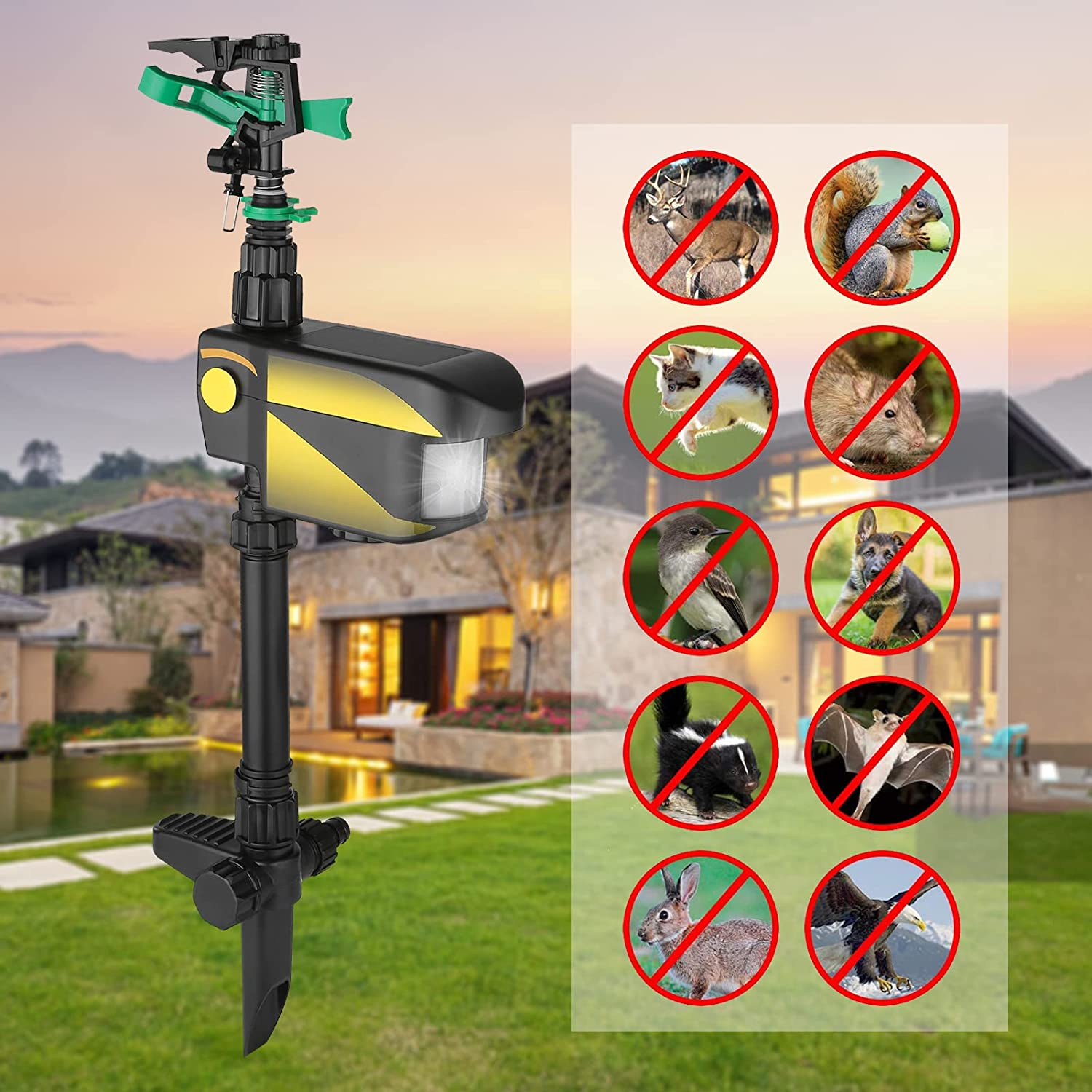 Solar Power Motion-Activated Sprinkler Animal Repeller with 3 Time Modes Adjustable Spray Angle & Sprinkle Distance for Garden Farm image number 1