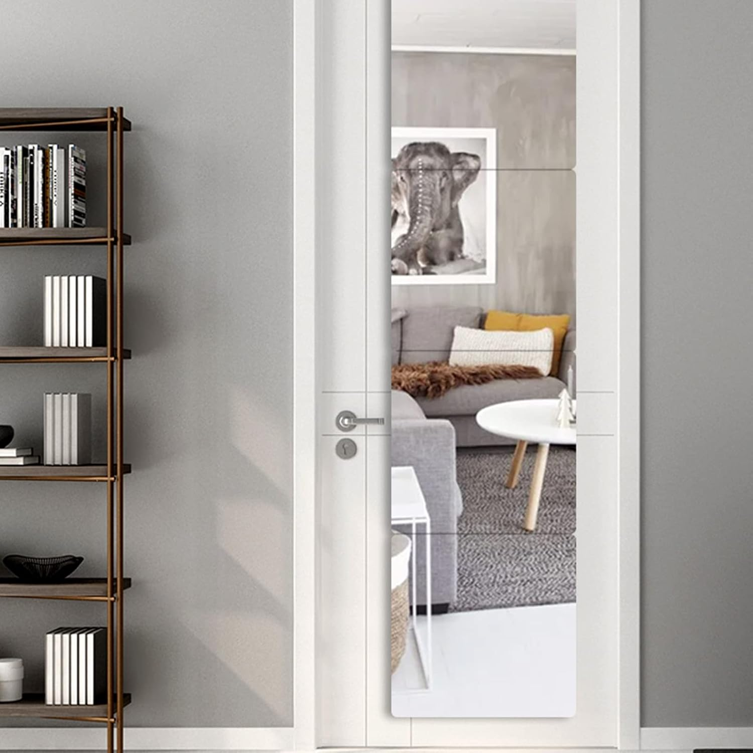 Full Length Wall Mirror Tiles, 14'' X 12'' X 4PCS, Frameless Full Body Mirror Tiles for Bedroom, Shatterproof Non Glass Mirrors Wall Mounted for Home Gym, on the Door image number 5