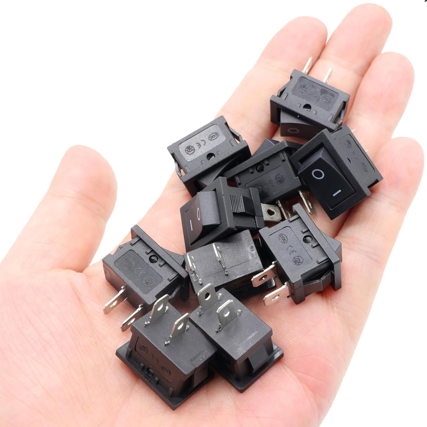 Qioon 10 Sets Mini On/Off Rocker Switch 12V, 2 Pin, 2 Position Toggle Switch with Protective Cover for Car, Boat, and Household Appliances (Black) image number 4