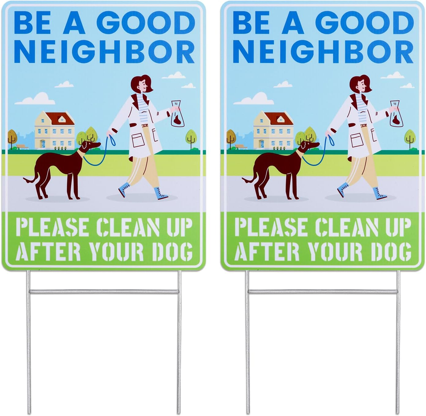 2Pcs Clean up after Your Dog Signs, 12X9In Double-Sided Printing No Dog Waste Signs for Yard Waterproof Windproof Pick up after Your Dog Signs Friendly Reminder Sign(Style 2) image number 1