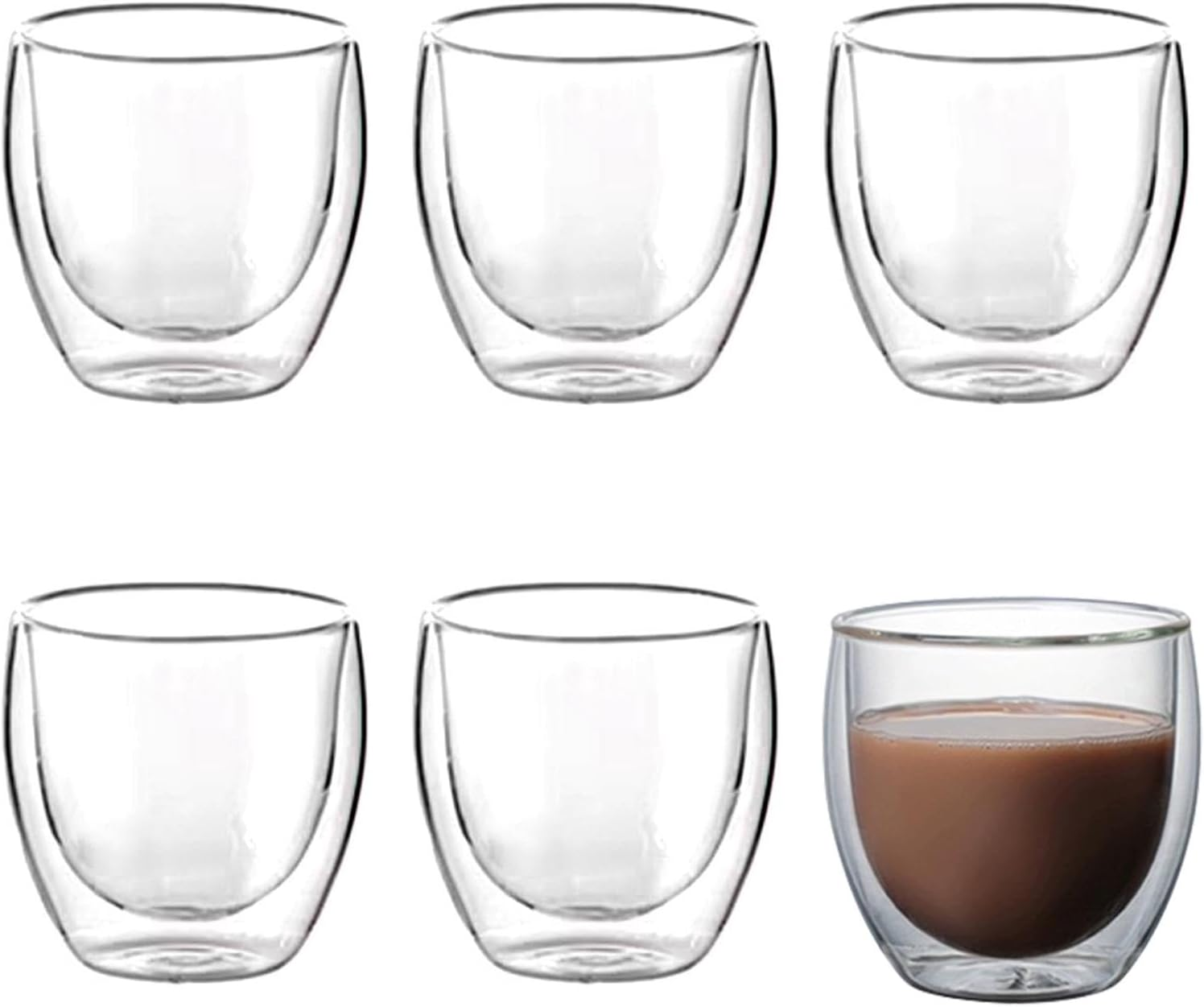 Double Walled Espresso Cups Set of 6, 2.7Oz Clear Expresso Coffee Mugs, Glass Espresso Shot Cup Set, Double Wall Glasses for Latte Cappuccino Cocoa Milk Cafe Juice Tea, 80ML image number 5