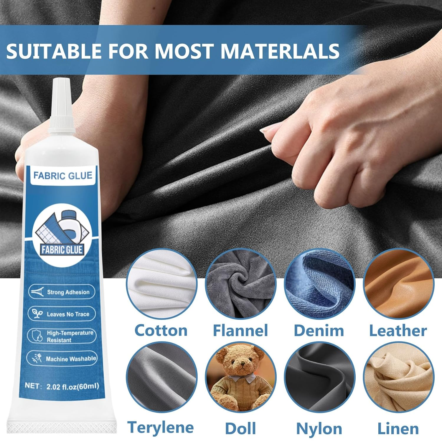 120Ml Fabric Glue for Clothes, No Sew Solution Waterproof Material Glue for Fabric, Fabric Glue for All Fabrics, Cotton, Flannel, Denim, Polyester, Doll Repair, 24 Hours Dry image number 5