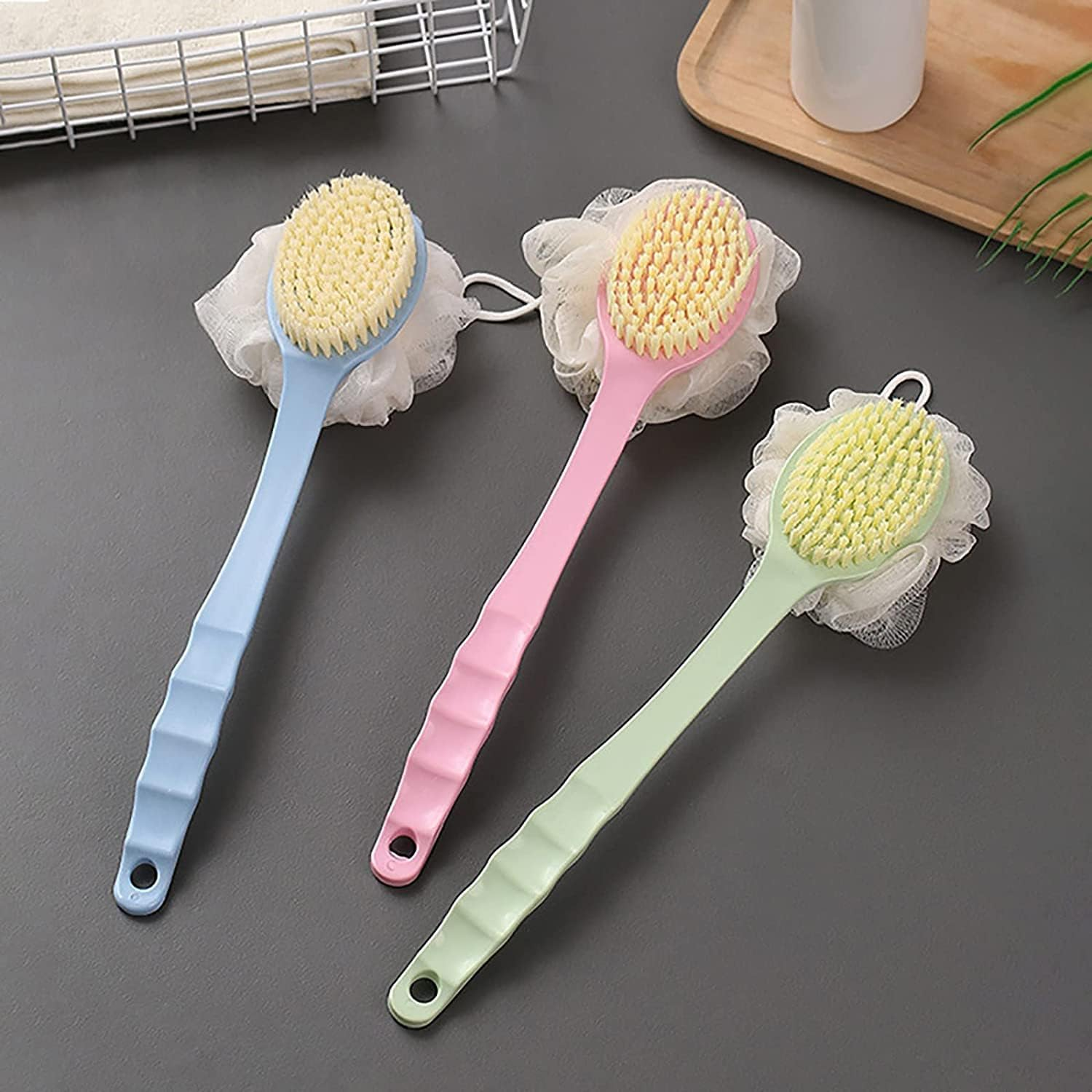 Back Scrubber for Shower,2 in 1 Bath Body Brush with Bristles and Loofah for Men and Women Massage Body Skin Exfoliating Bat (Blue(1Pc)) - Pink image number 5