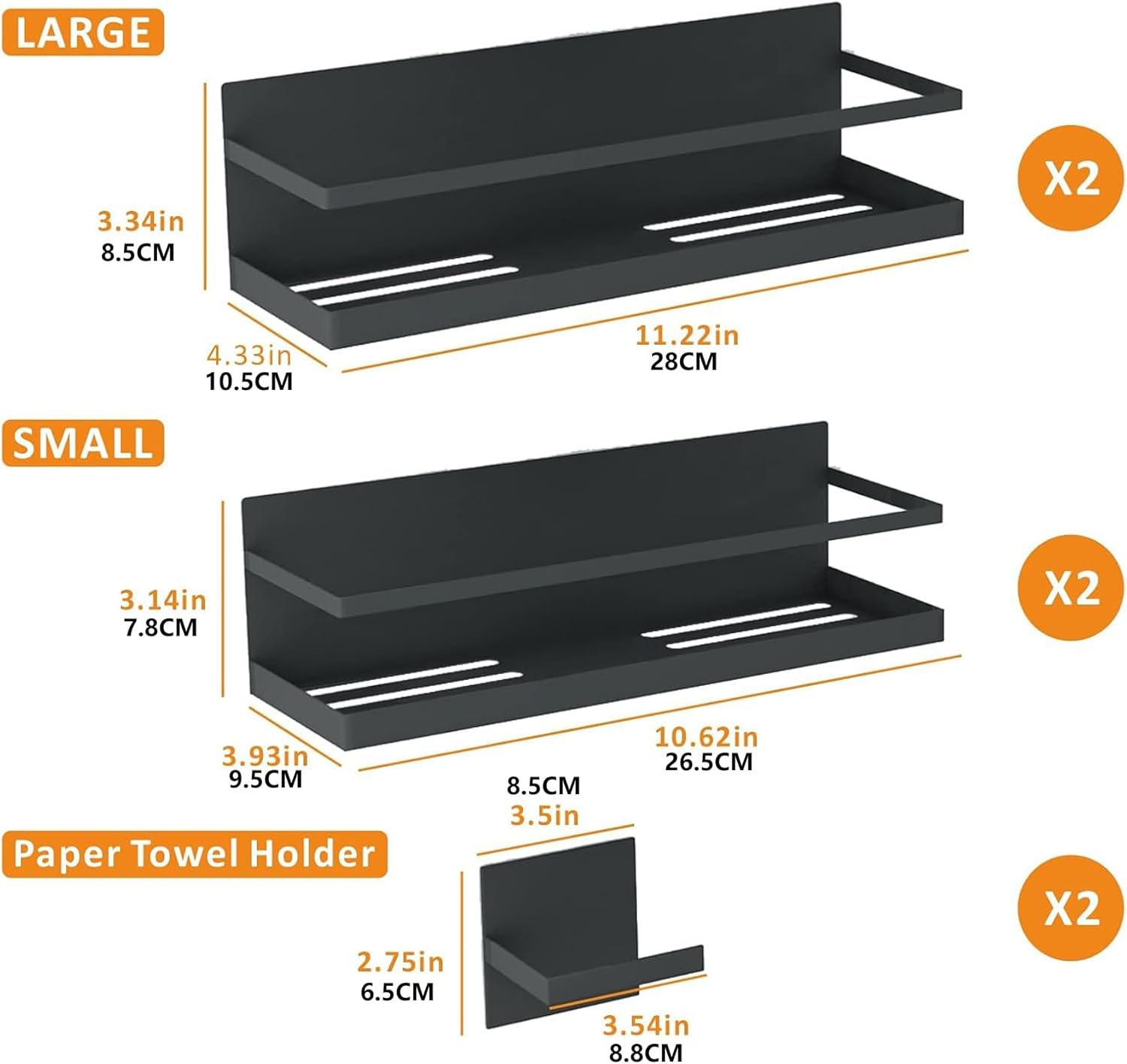 Magnetic Spice Storage Rack for Refrigerator, Kitchen Fridge Magnet Organizer Shelf, Black 3-Piece Set image number 3