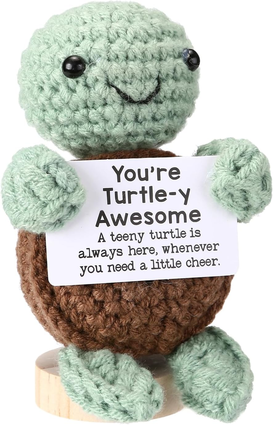 Rovyfota Emotional Support Crochet Gifts for Women&Men,Small Handmade Crochet Animals Cute Stuff,Inspirational Gifts for Coworker Friends Son Daughter, Emotional Motivational Decor (Turtle) image number 4