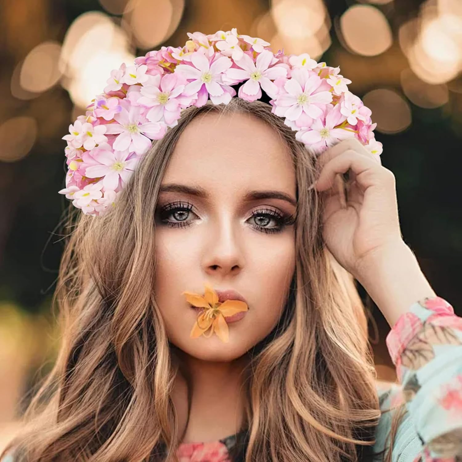 FOSDICK Headband Dirndl Flowers, Flower Wreath Hair, Flower Crown Women'S Girls Headpiece, Flower Hair Band, Floral Hair Accessories, Flowers Hair Wreath, for Festival, Party, Travel Photography, image number 6