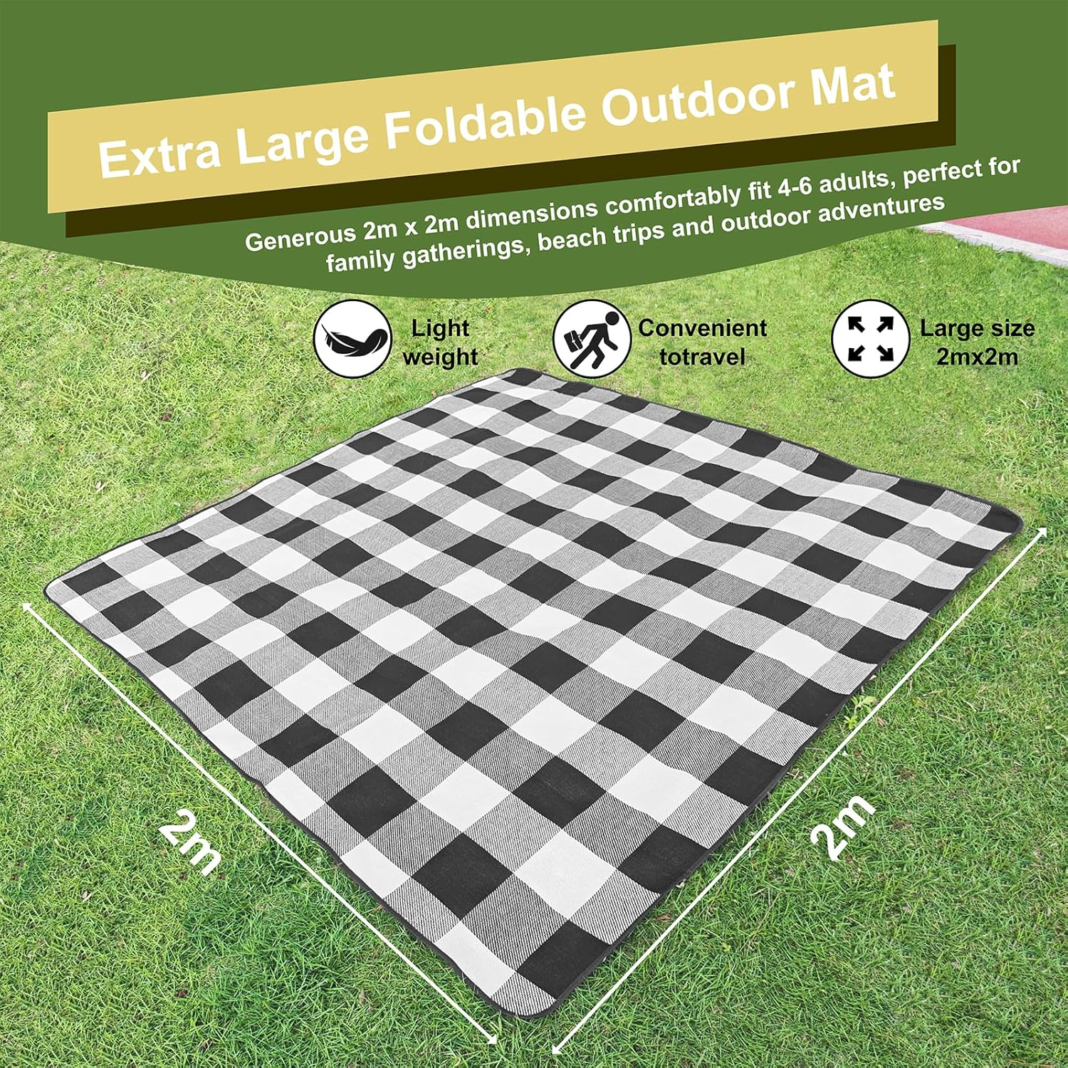 Clearnest Waterproof 3 Layer Picnic Blanket 2M X 2M - Extra Large Foldable Outdoor Mat with Soft Sponge Layer - Machine Washable Eco-Friendly Beach Camping Rug