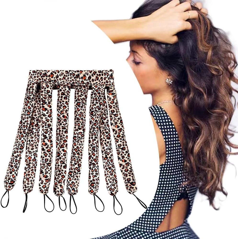 Heatless Curling Rod Leopard Print Heatless Curls Headband for Long Hair New Upgraded Skin No Heat Curler with Adjustable & Removable Rollers Girls & Women Use
