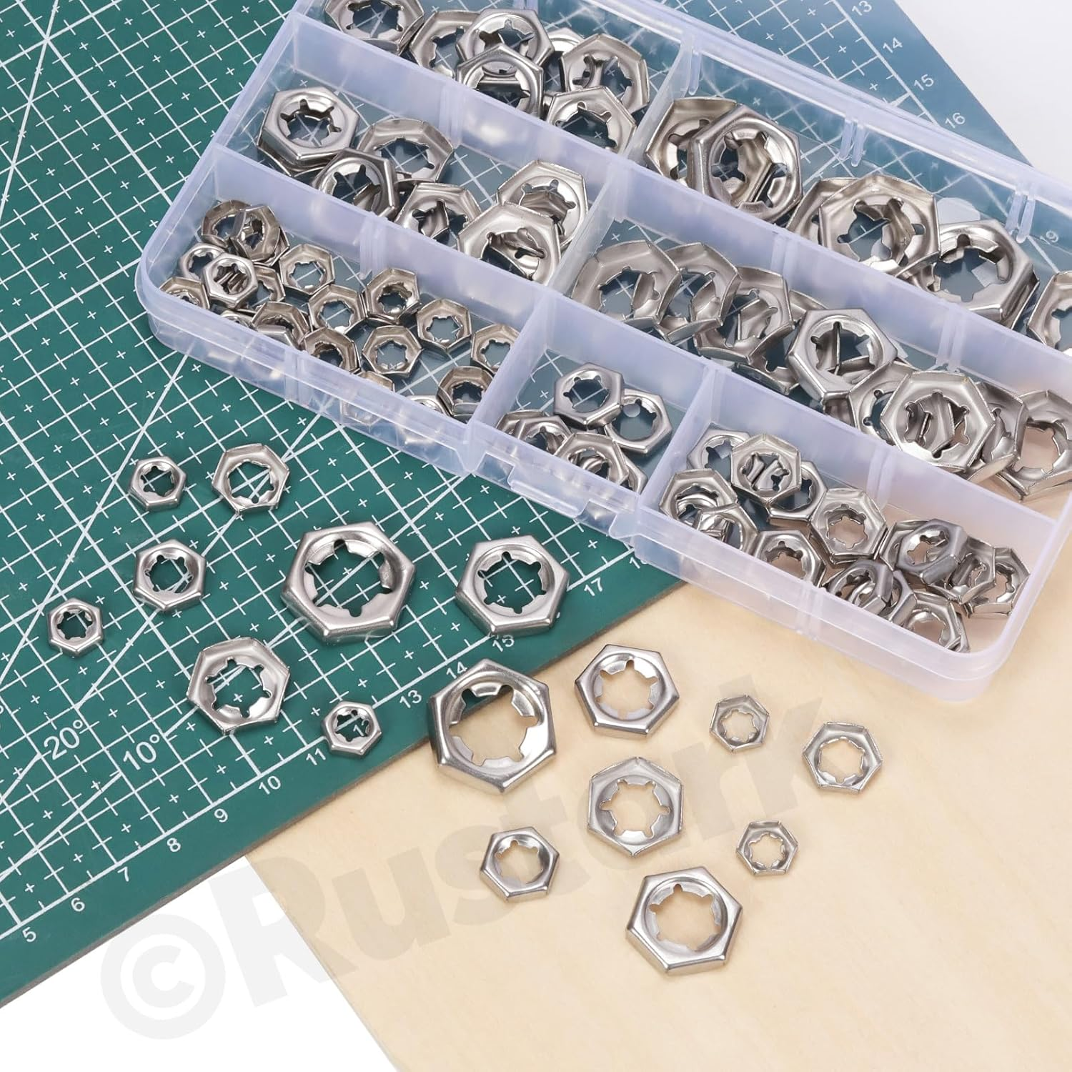 Rustark 105Pcs M6 M8 M10 M12 M14 304 Stainless Steel Push on Lock Nuts Assortment Kit Push Nuts Hex Hardware Nuts Fasteners Metric Machine Nuts for Machinery Manufacturing image number 3