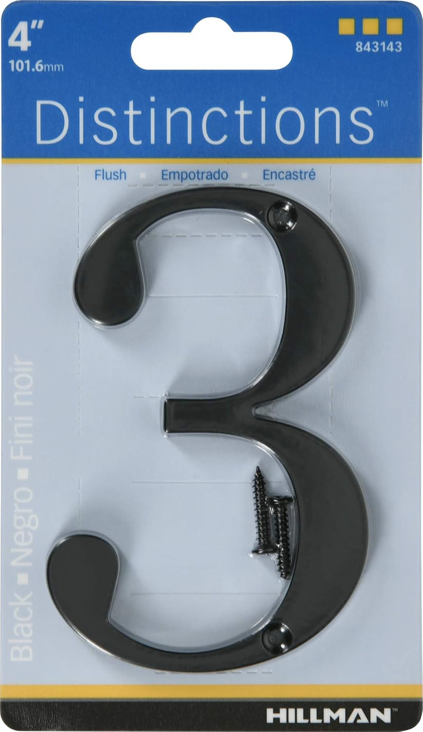 Distinctions by Hillman 843143 4-Inch Flush-Mount Black House Number 3 image number 6