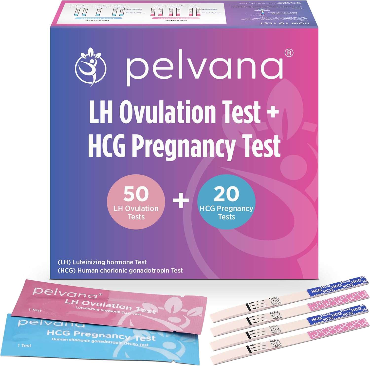 Pelvana Ovulation and Pregnancy Test Strip Combo Kit 50 LH Ovulation Tests + 20 HCG Pregnancy Tests