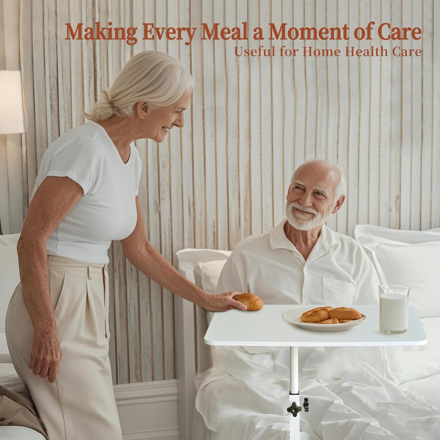 ONEIN Overbed Table with Wheels, Adjustable Laptop Table for Bed Couch Sofa, Portable Standing Desk for Home Office, C Shaped Small Study Table, Tiltable & Stable image number 4