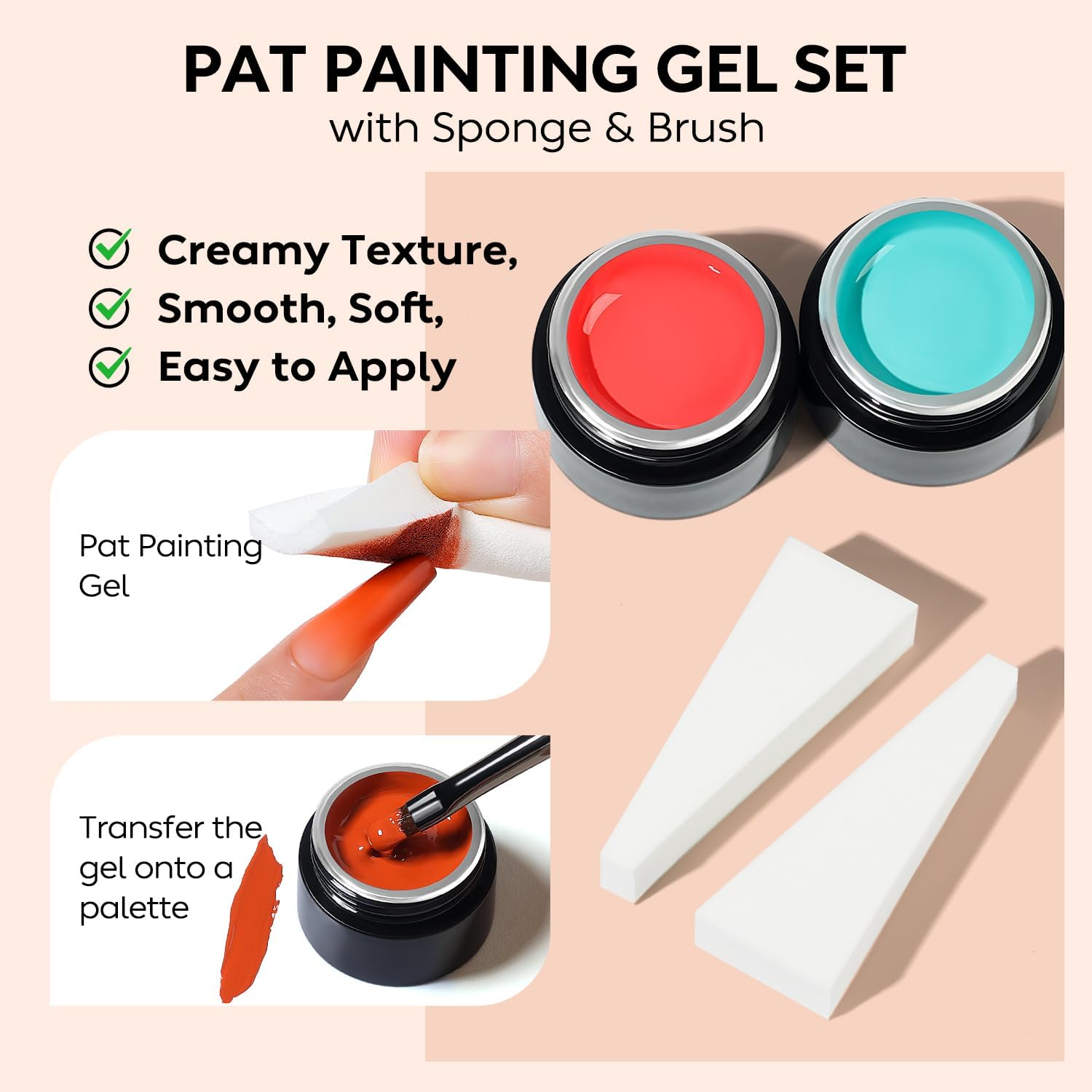 AIMEILI Ombre Gel Nail Polish Kit, Vegan, Cruelty Free, Gradient Blush Effect Solid Gel Polish 6 Colors Pat Painting Gel with Nail Sponge Drawing Brush - Ppgset002 image number 3