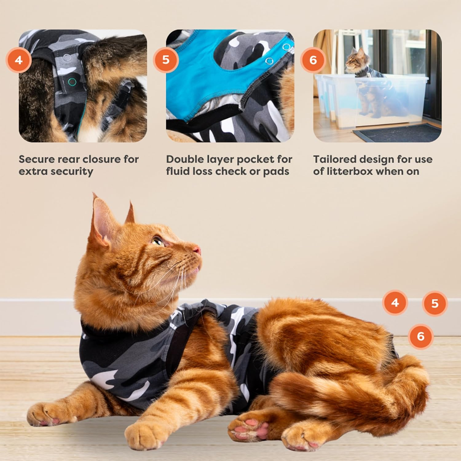Suitical Recovery Suit for Cats | Spay and Neutering Cat Surgery Recovery Suit for Male or Female | Soft Fabric for Skin Conditions | 3XS | Neck to Tail 11.4&rdquo; - 14.6&rdquo; | Black Camouflage image number 3