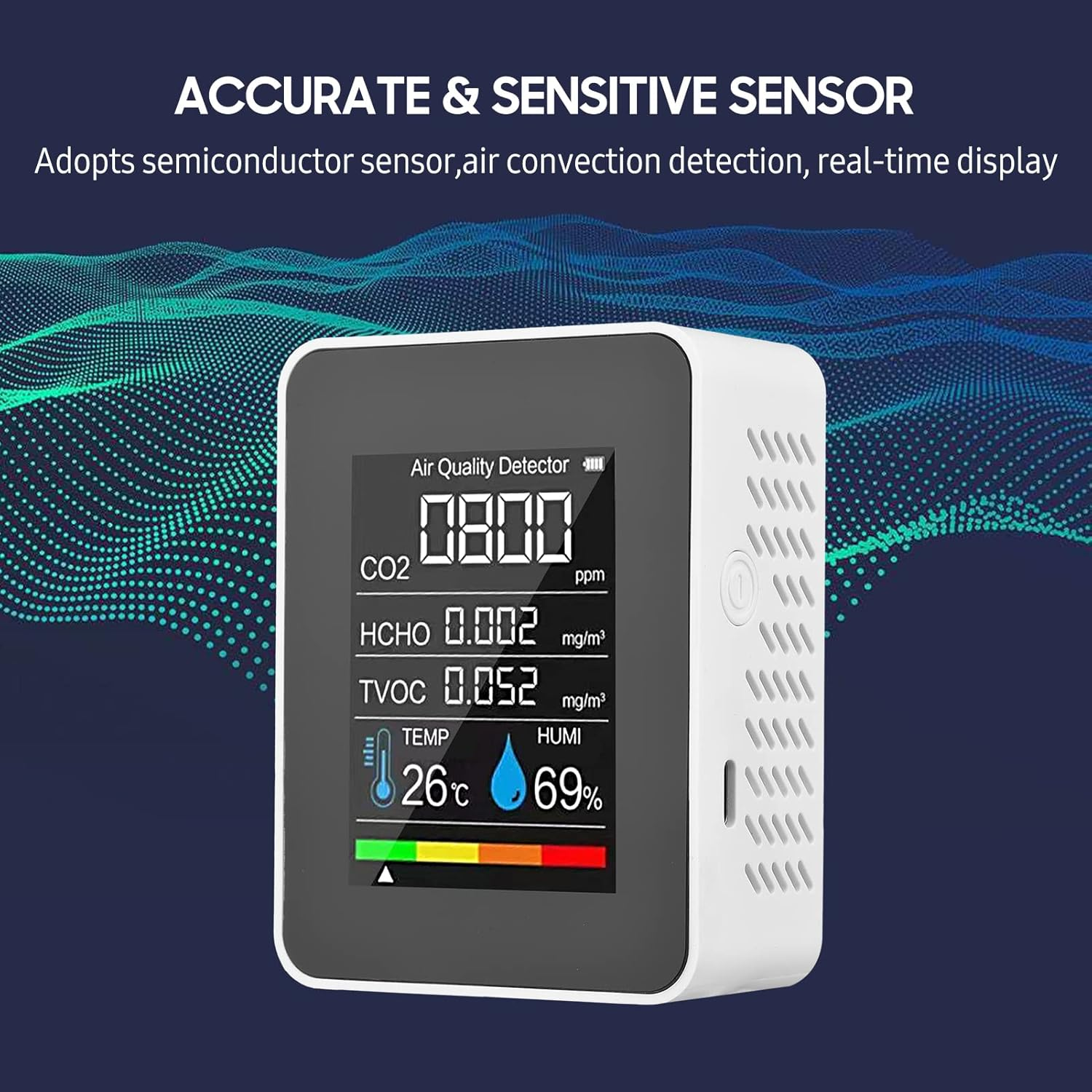 Portable Air Quality Monitor Indoor CO2 Detector 5 in 1 Formaldehyde HCHO TVOC Tester LCD Temperature Humidity Tester Reable CO2 Alarm Meter for Room Office Greenhouse Warehouse image number 2