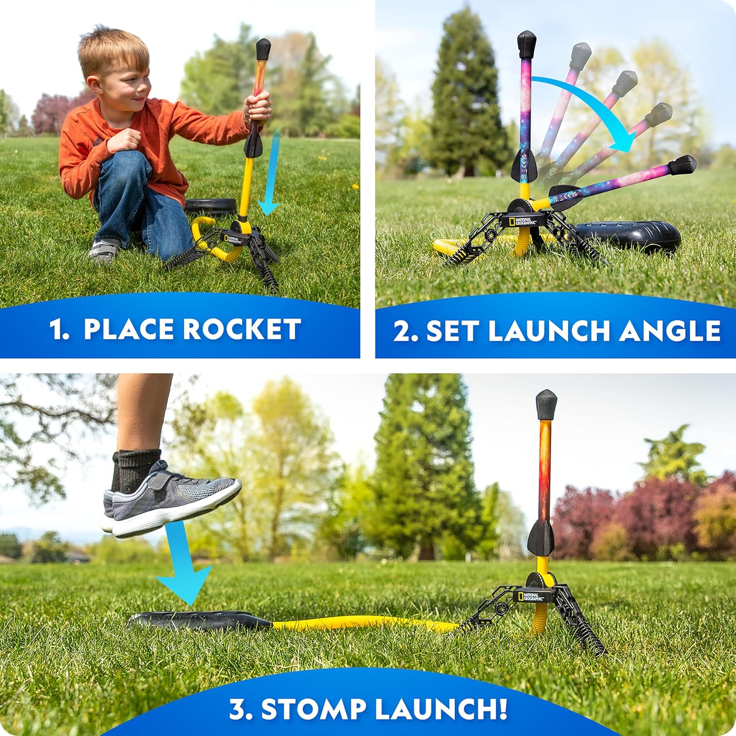 National Geographic Air Rocket Toy &ndash; LED Rocket Launcher for Kids, Jump & Launch Air Powered Foam Rockets up to 30.5 Meters, Kids Outdoor Activities image number 1