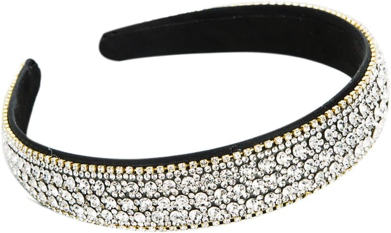 Vintage Crystal Rhinestone Headbands Sparkle Silver Diamond Headband Velvet Padded Wide Hairbands Party Wedding Headpiece Hair Accessories for Women (1Crystalwhite) - 1Crystalblue image number 4