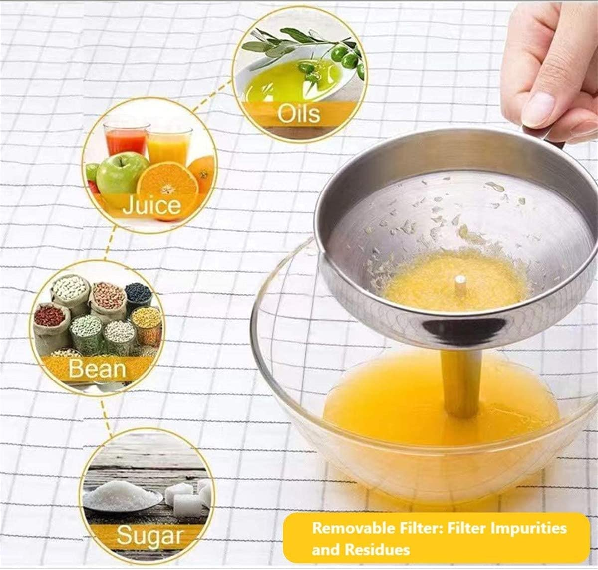 Stainless Steel Strainer Funnel Set, Kitchen Strainer Funnel Filter Set with Removable Strainer for Transferring Liquid, Fluid, Cooking Oil, Jam, Powder (3 Pack) image number 6